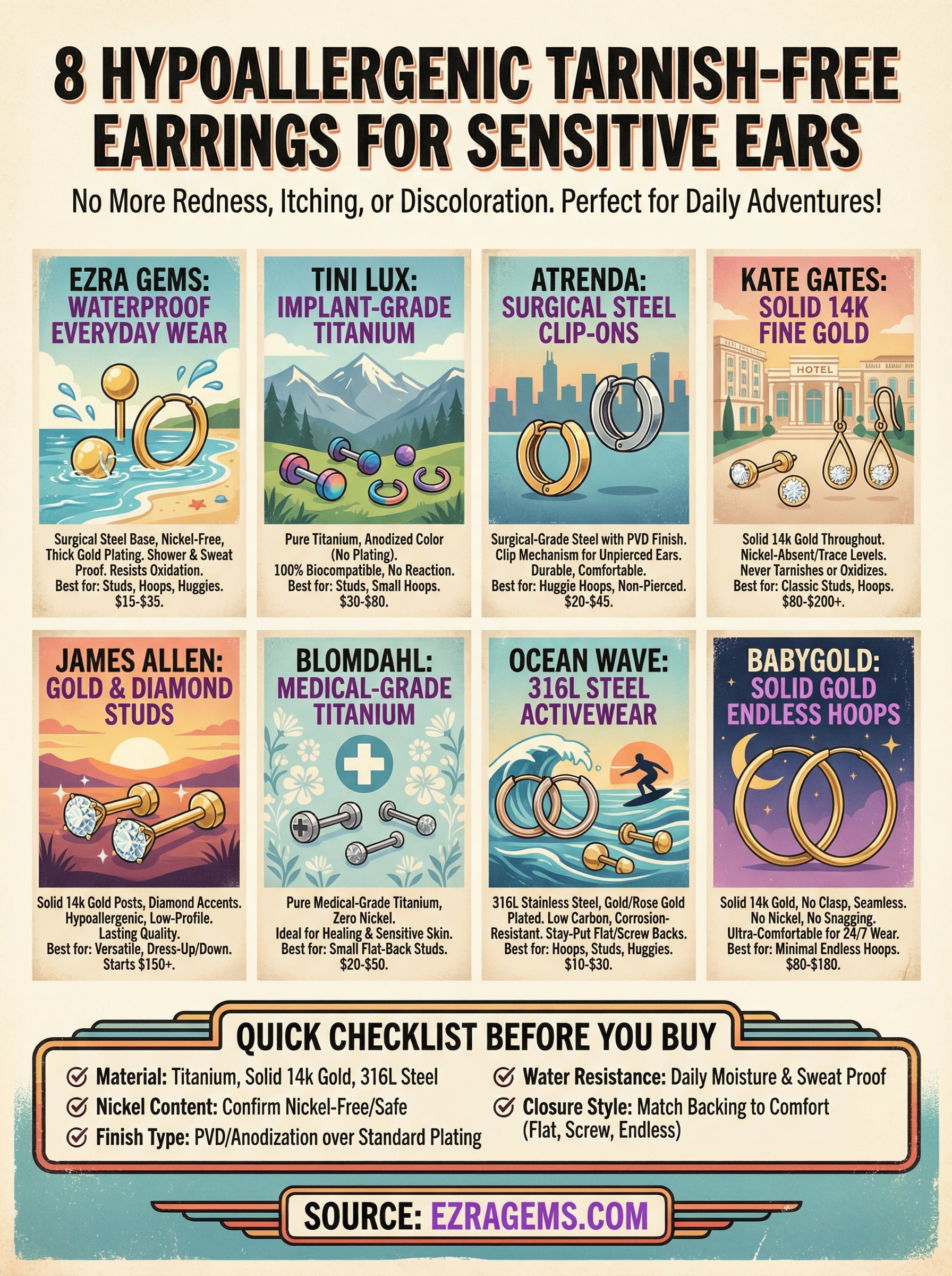 hypoallergenic tarnish free earrings infographic