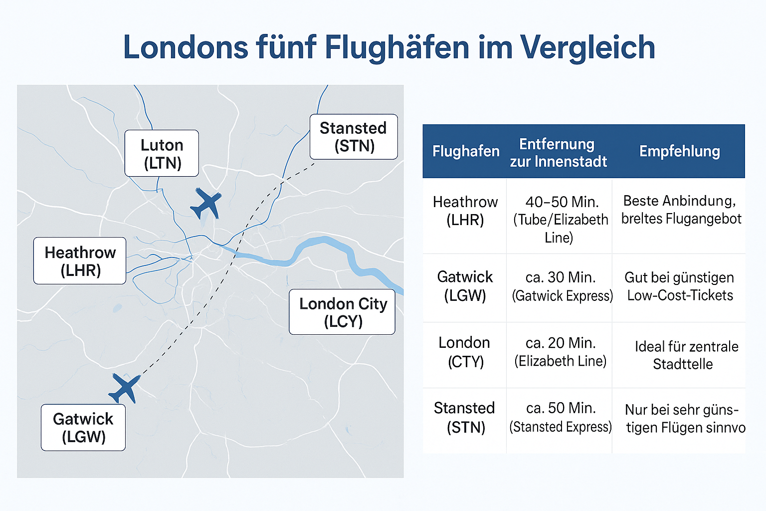 Londons fünf Flughäfen im Vergleich