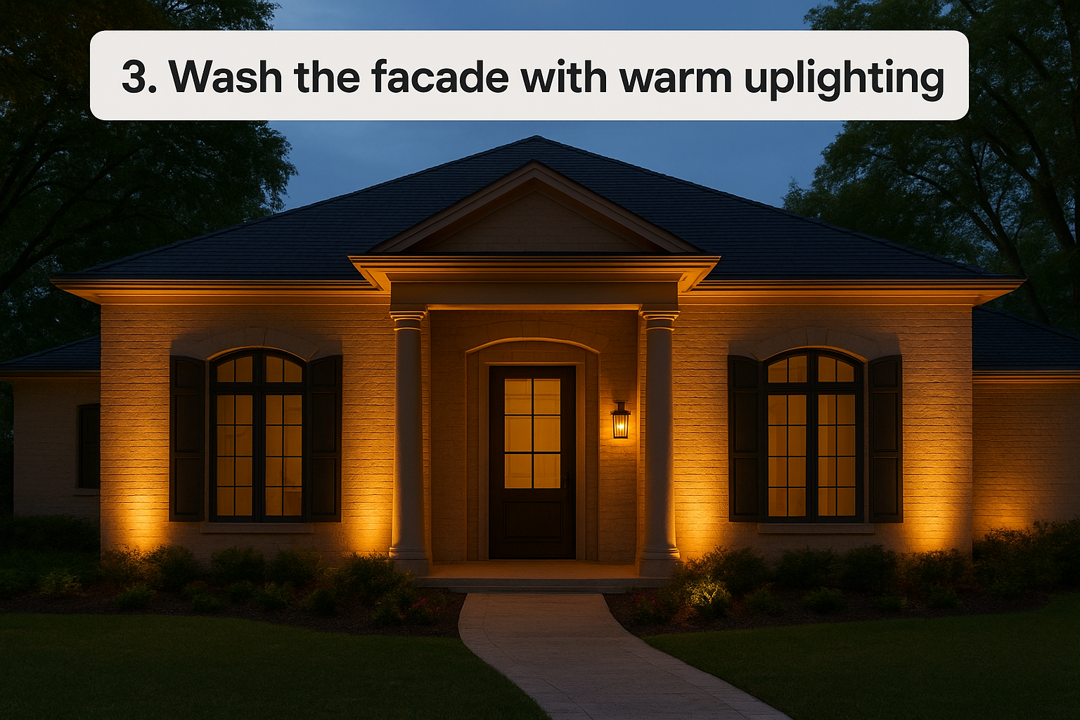 3. Wash the facade with warm uplighting