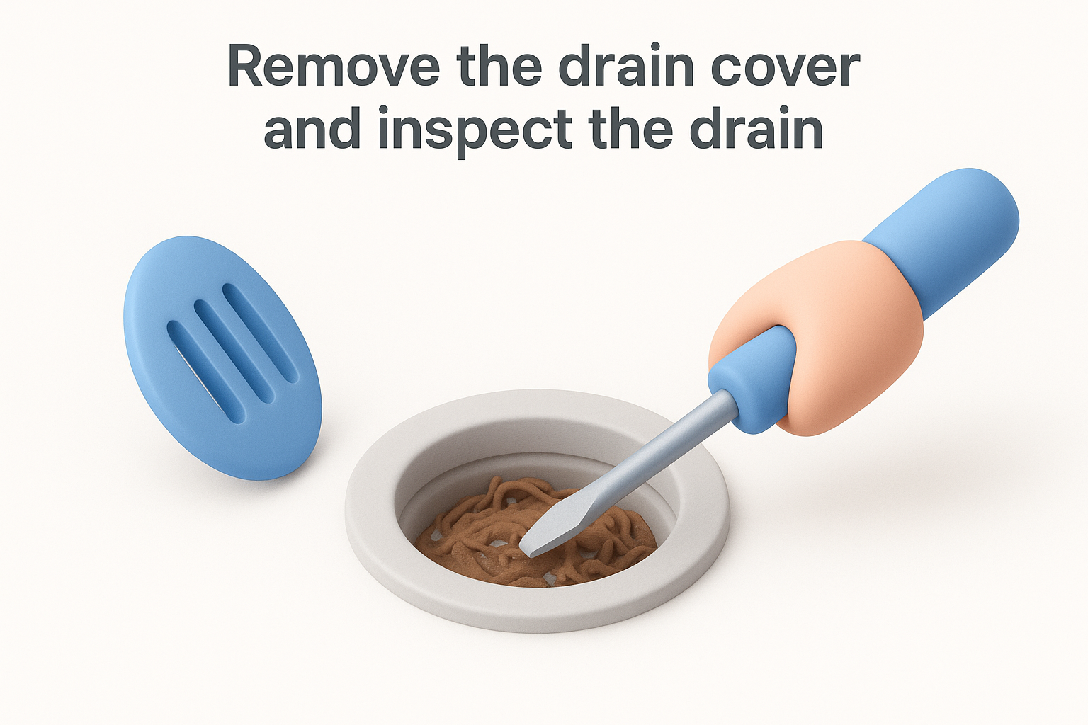 Remove the drain cover and inspect the drain