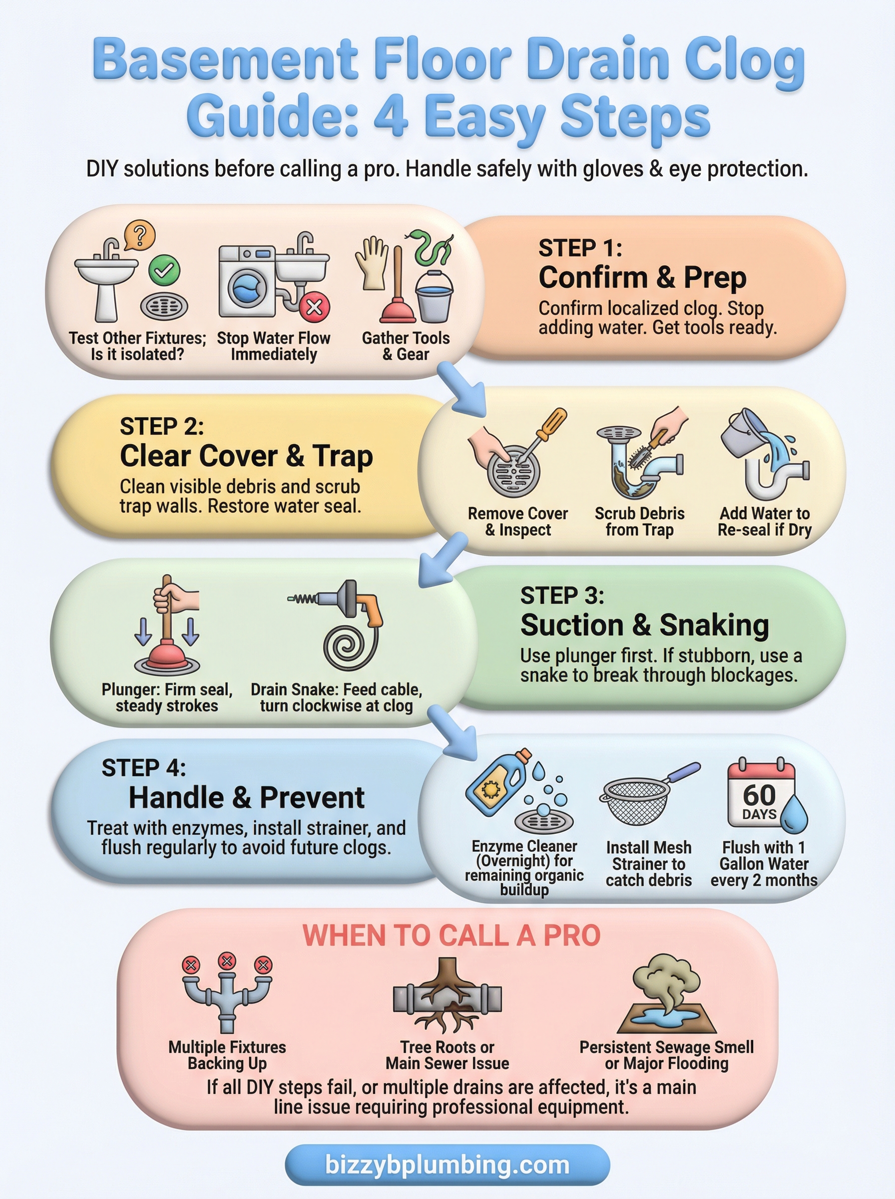 clogged floor drain in basement infographic