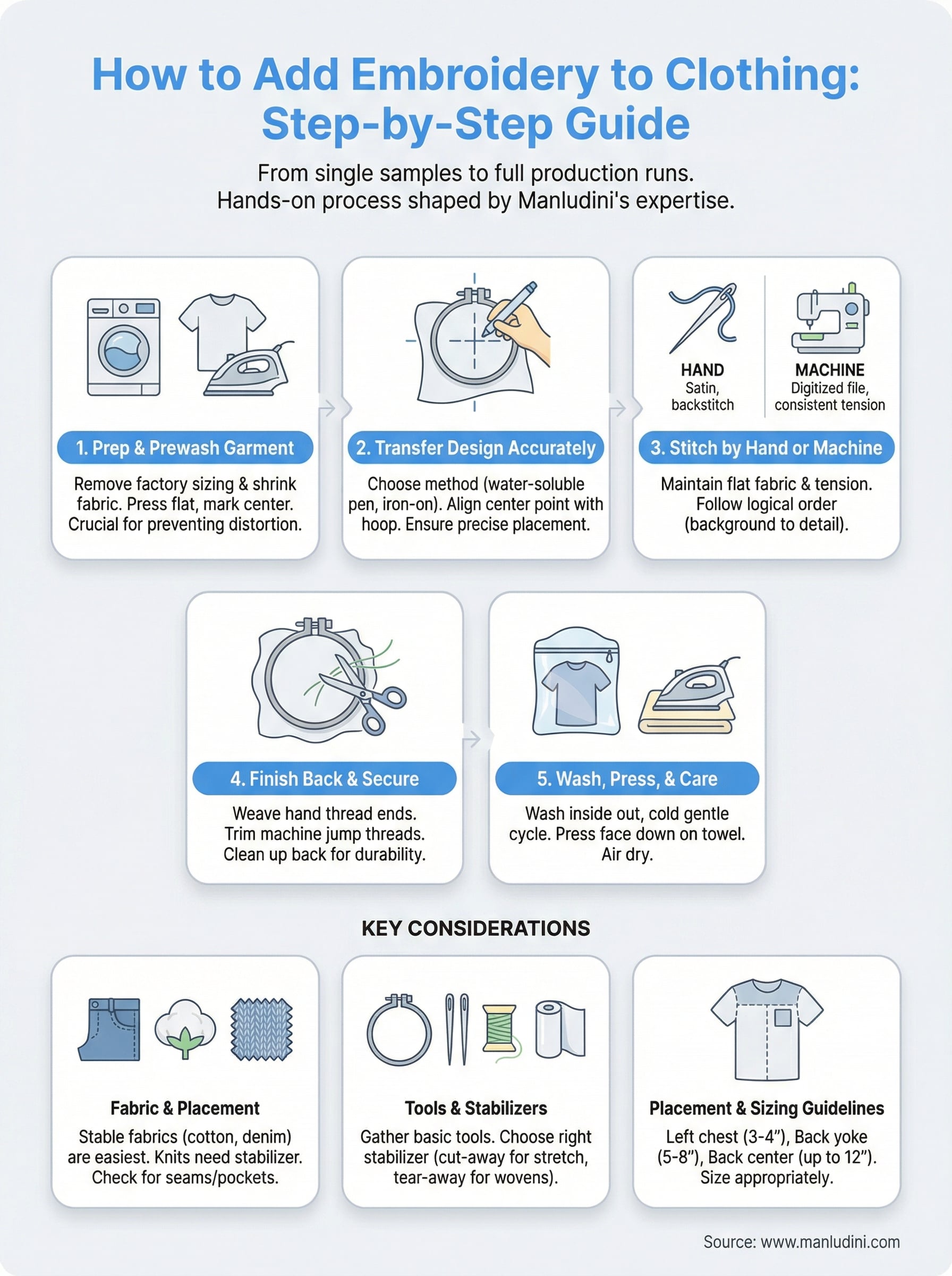 how to add embroidery to clothing infographic