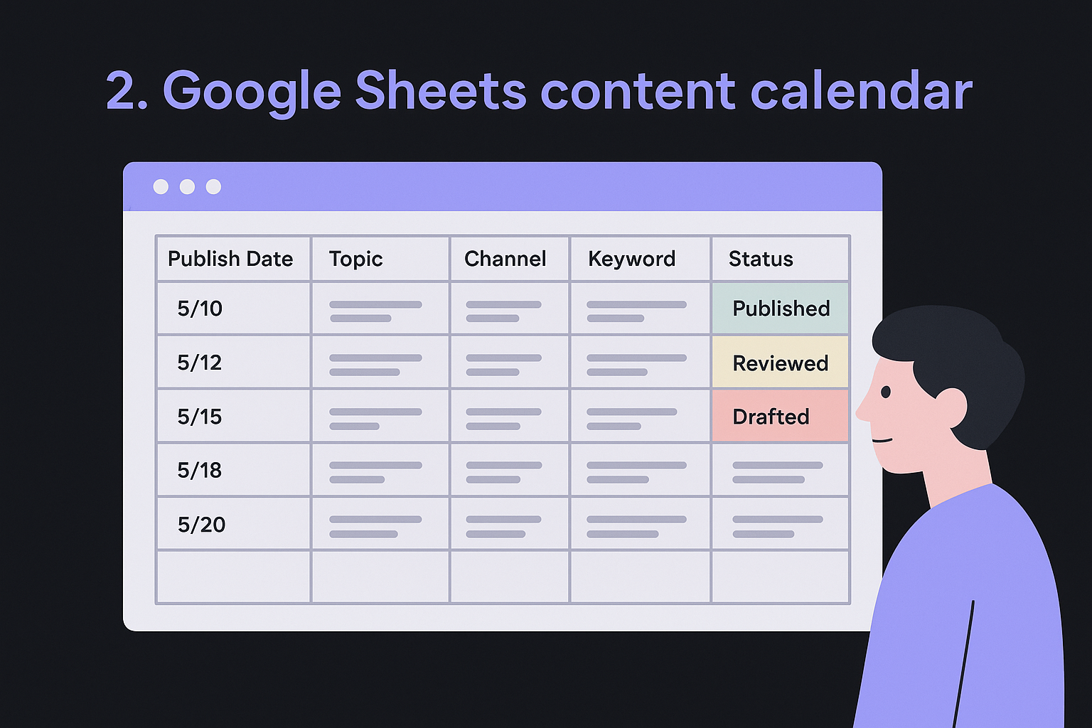 2. Google Sheets content calendar