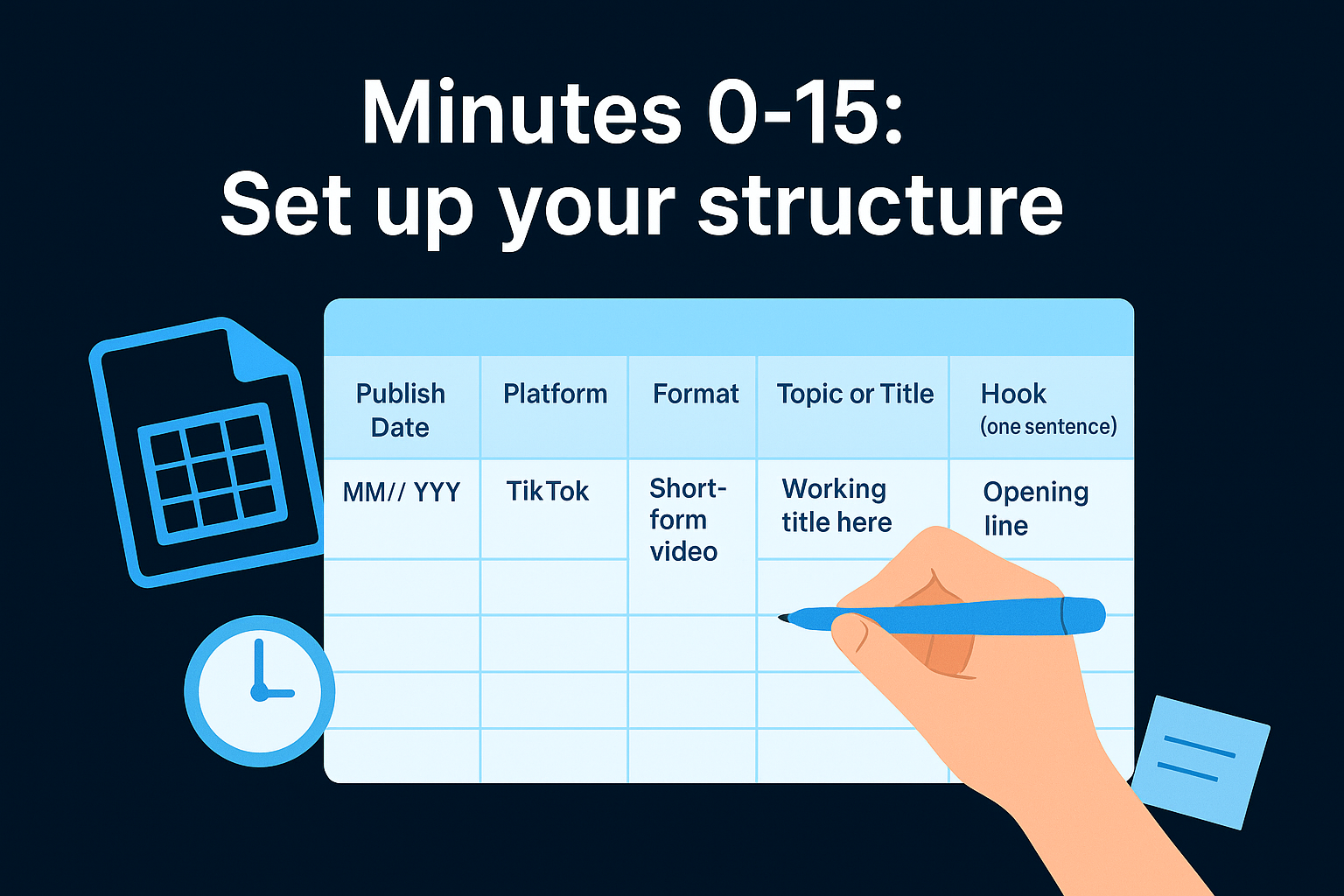 Minutes 0-15: Set up your structure