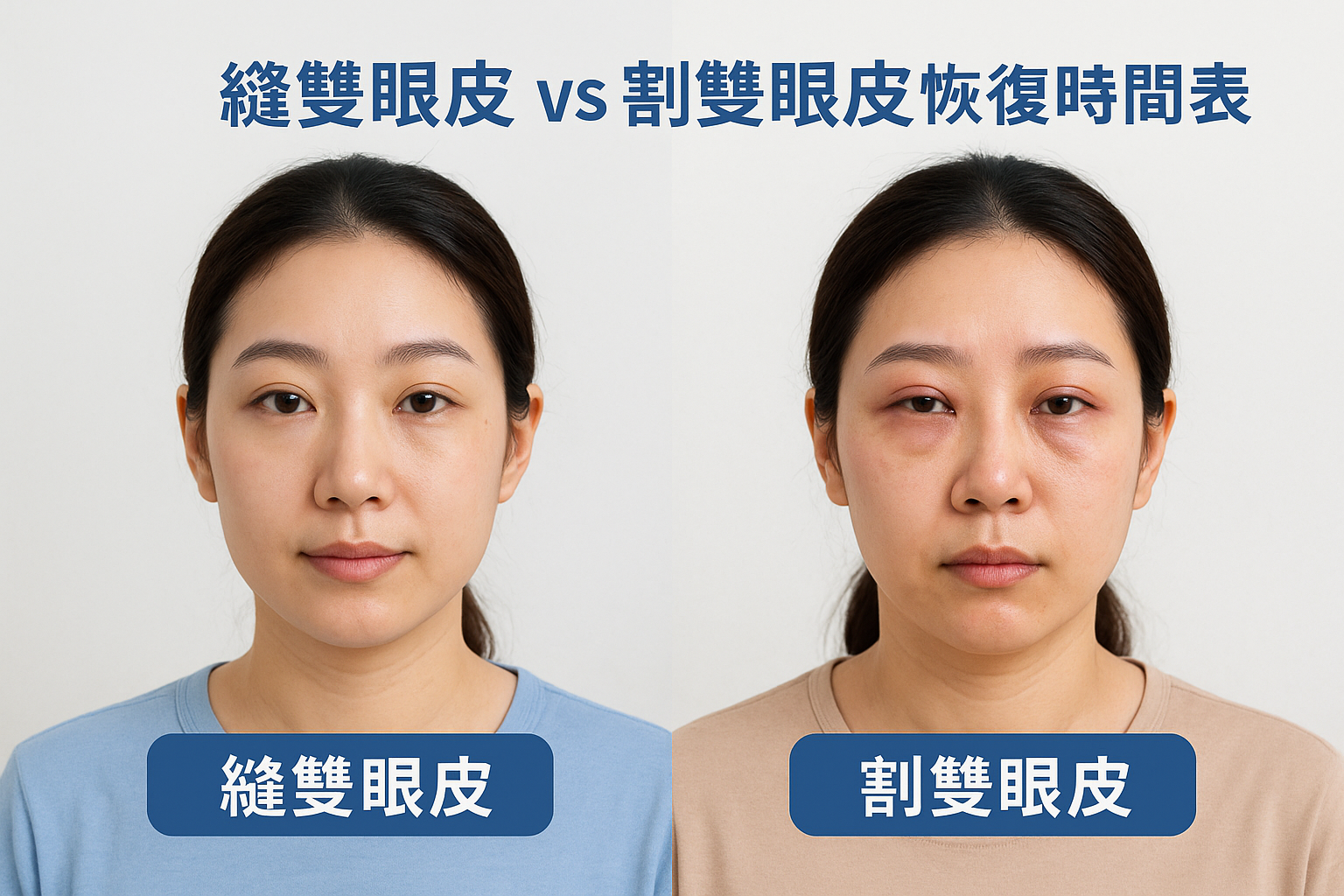 縫雙眼皮 vs 割雙眼皮恢復時間表