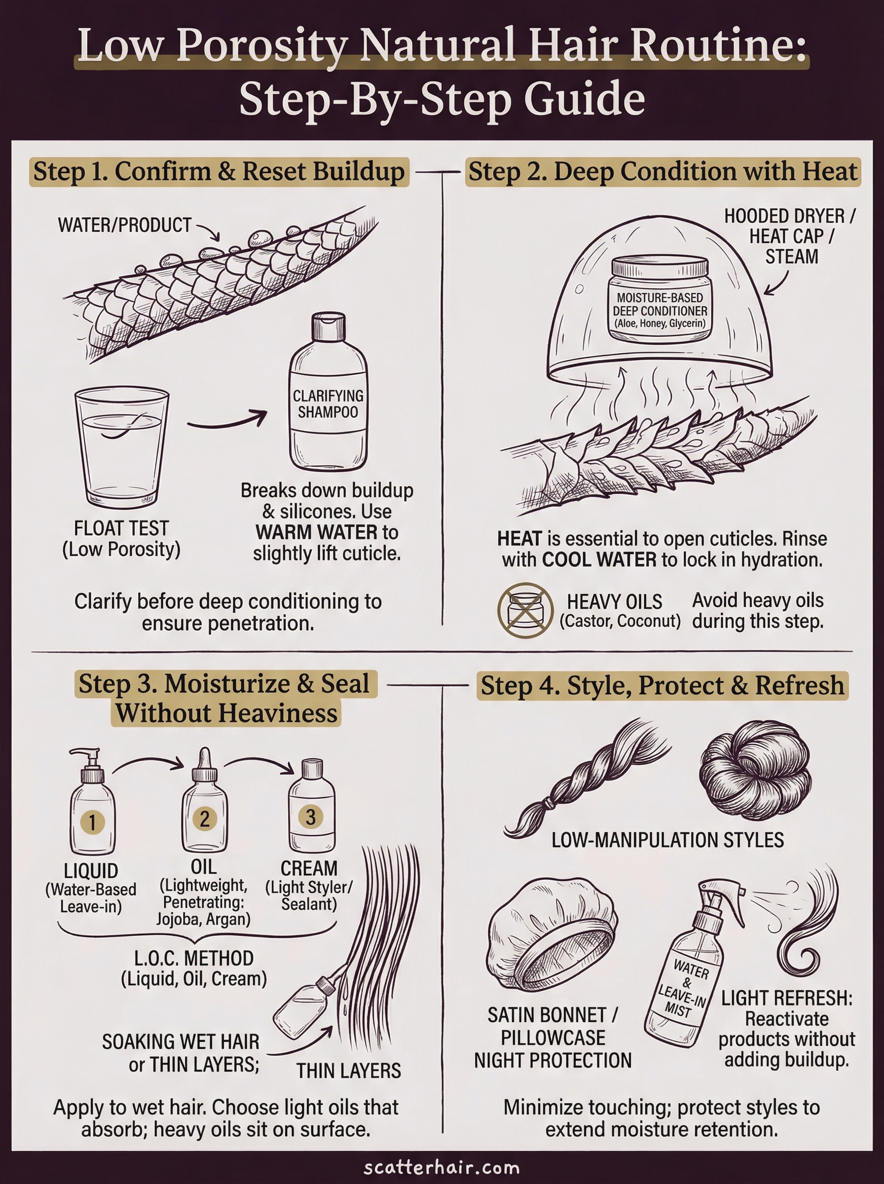 low porosity natural hair routine infographic