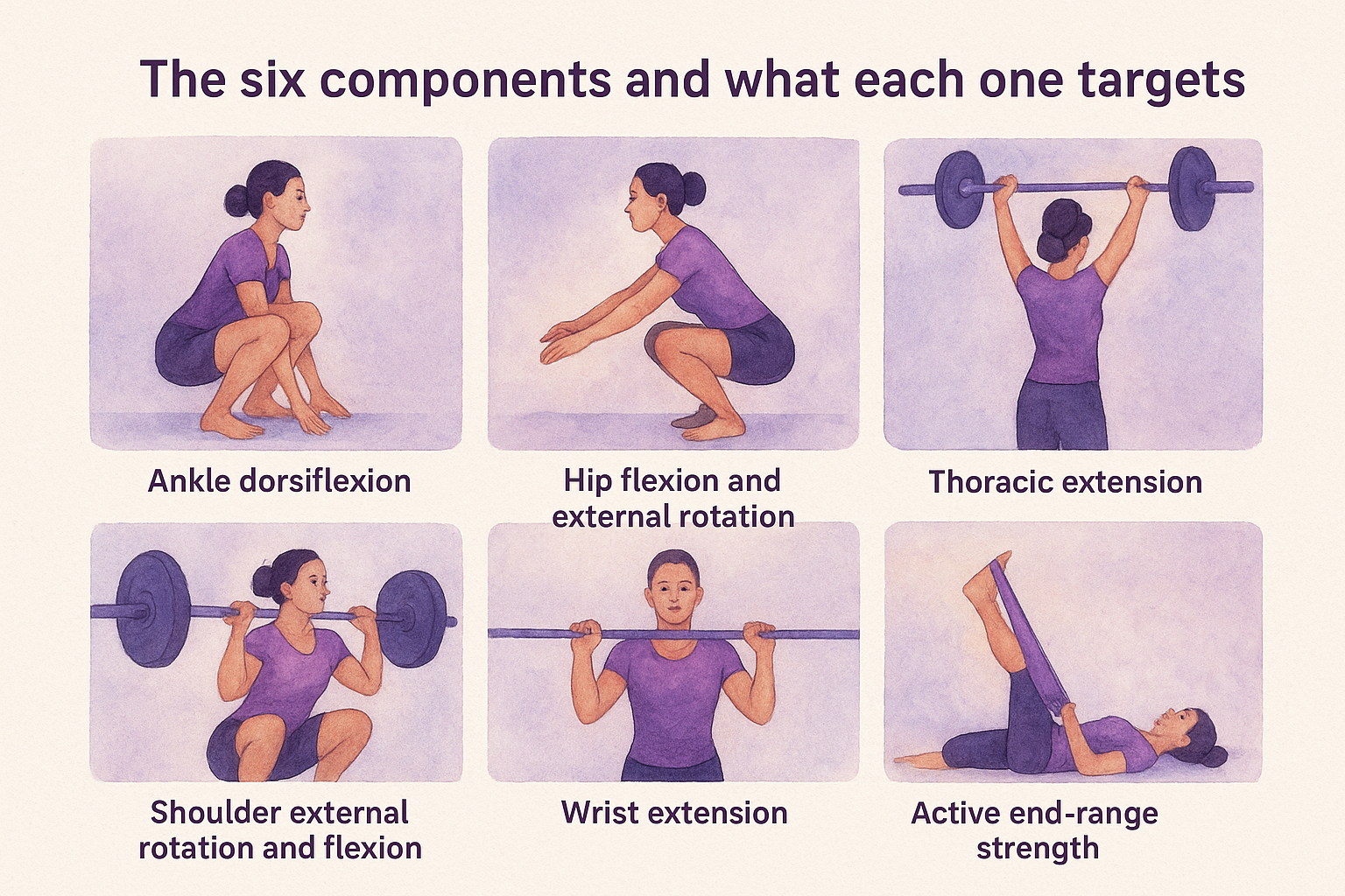 The six components and what each one targets