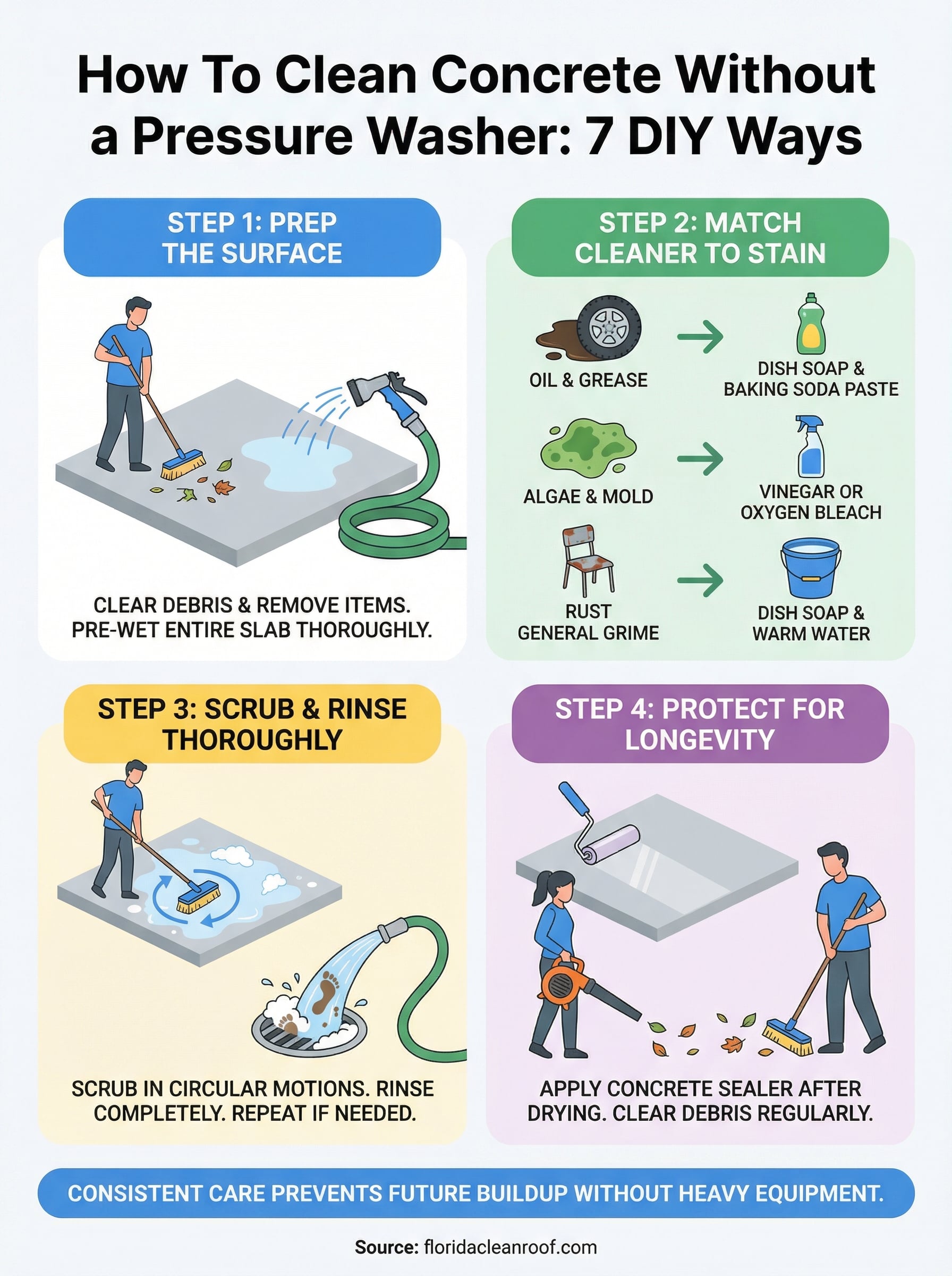 how to clean concrete without pressure washer infographic
