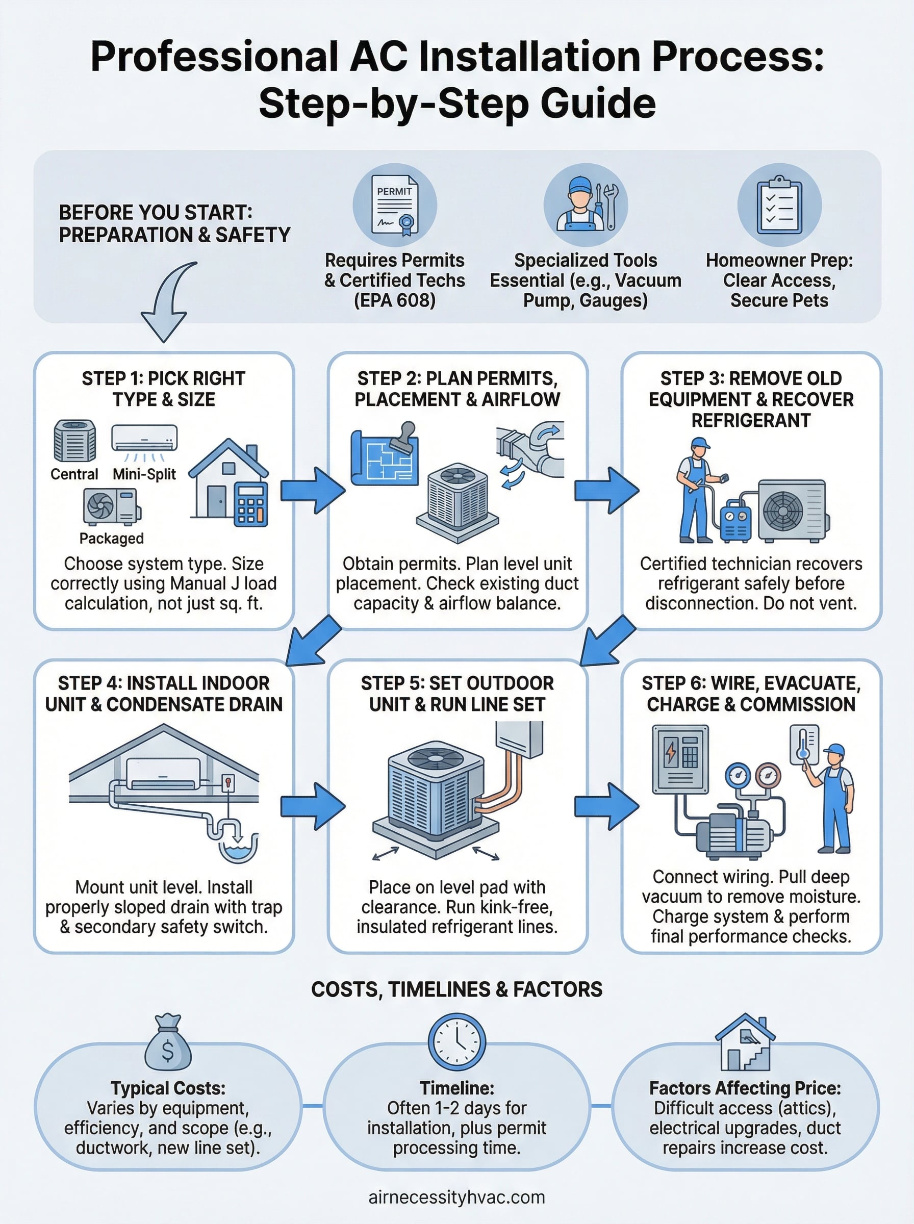 ac installation process step by step infographic