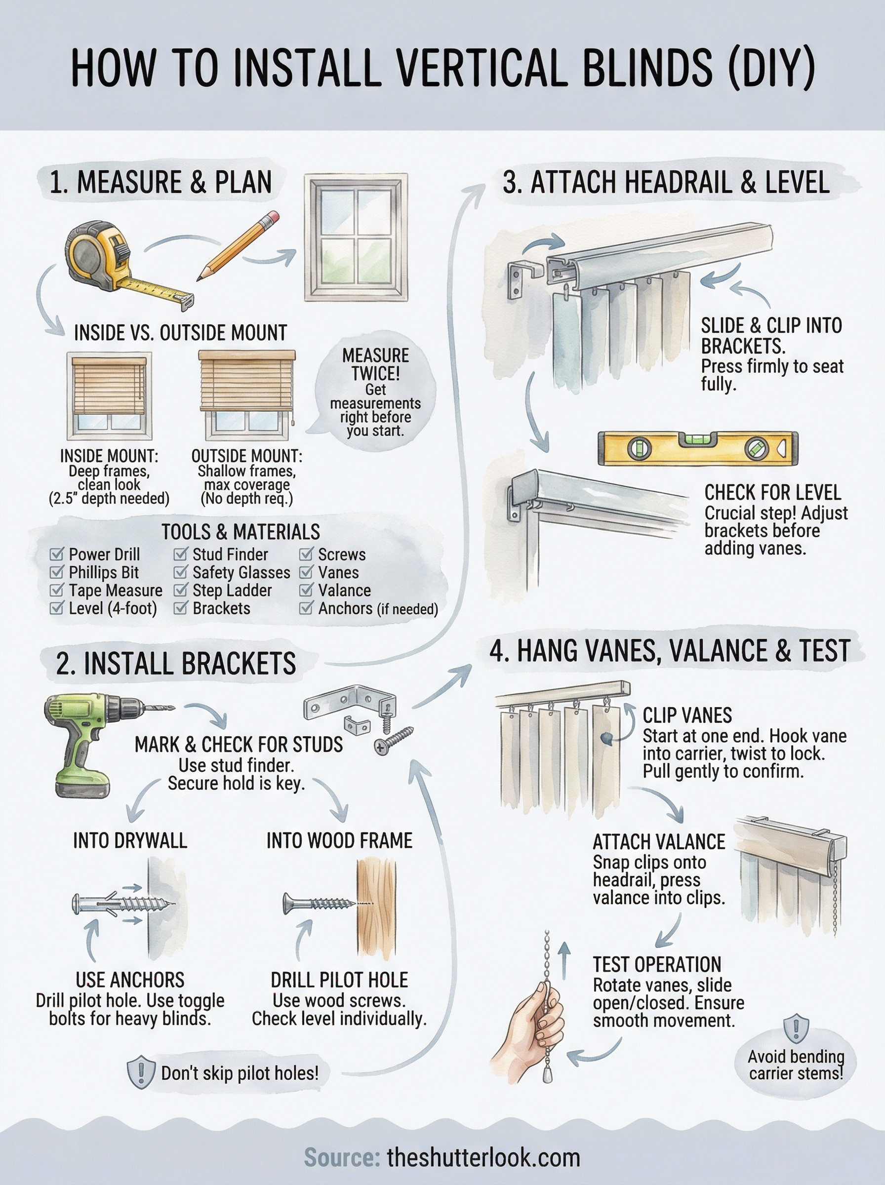 how to install vertical blinds infographic
