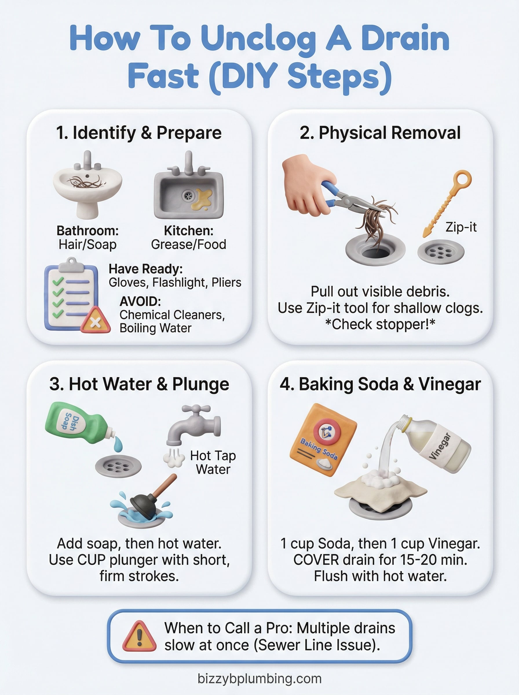 how to unclog a drain infographic