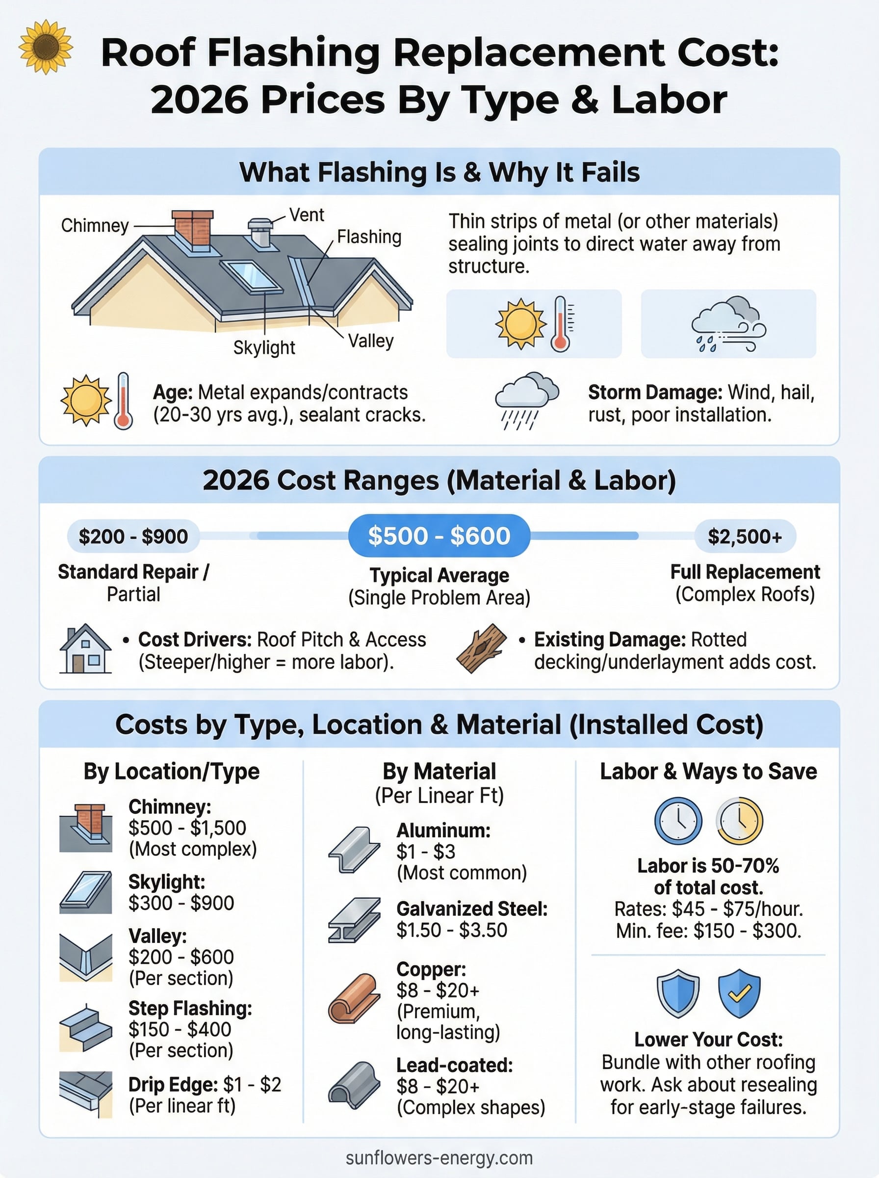 roof flashing replacement cost infographic