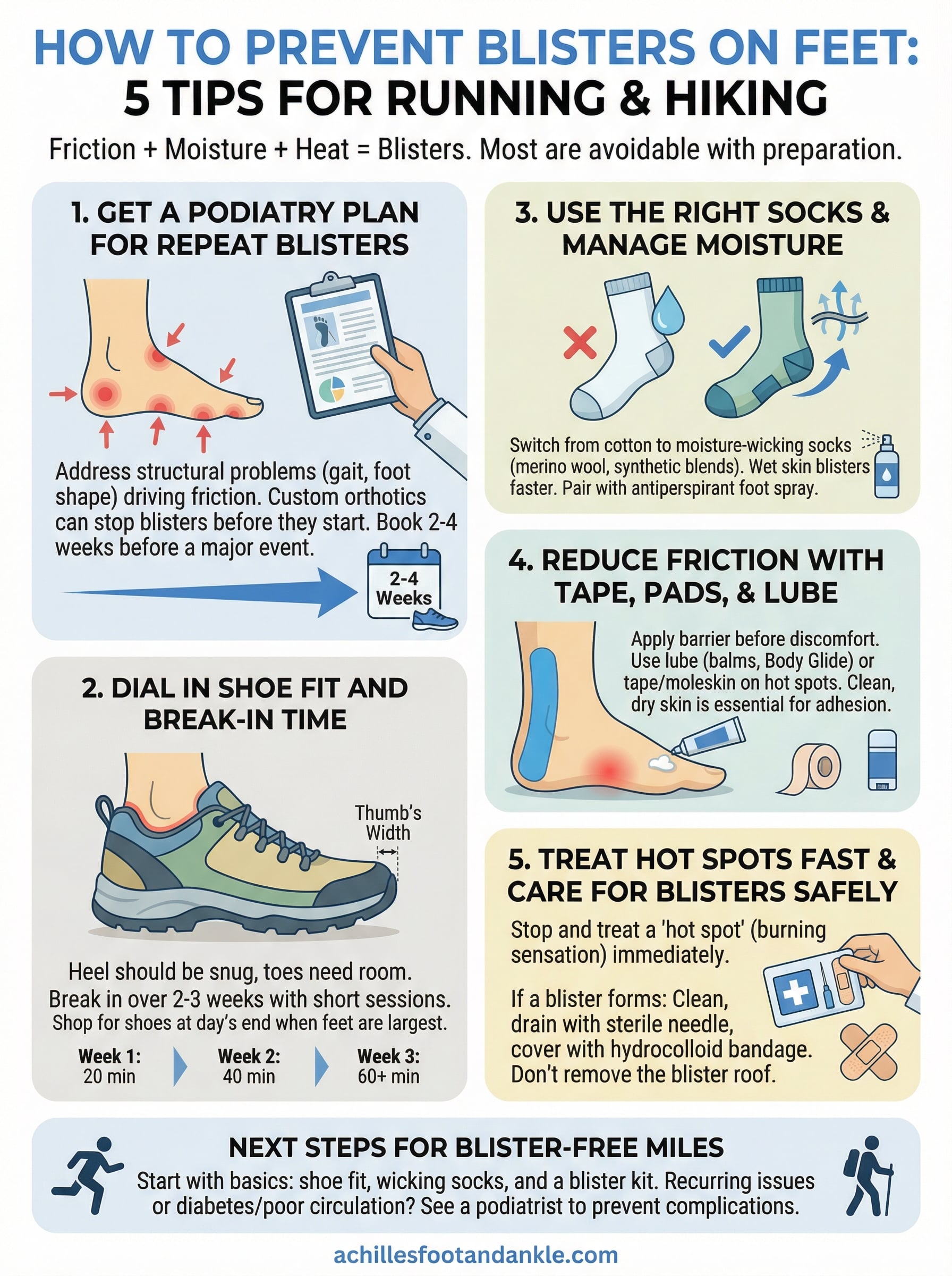 how to prevent blisters on feet infographic