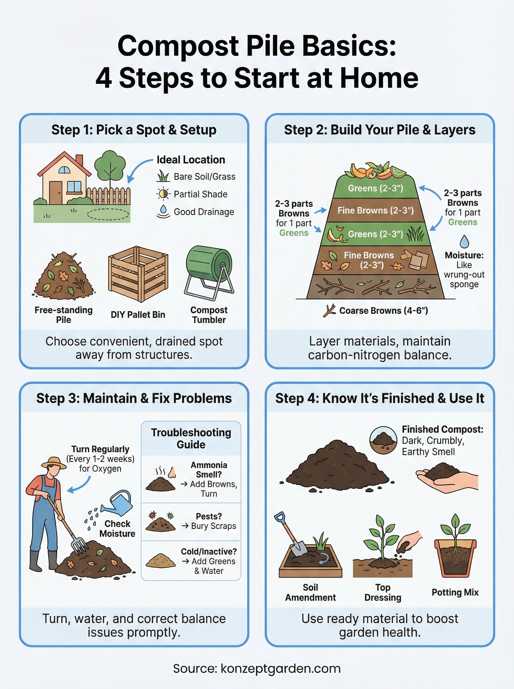 how to start a compost pile infographic