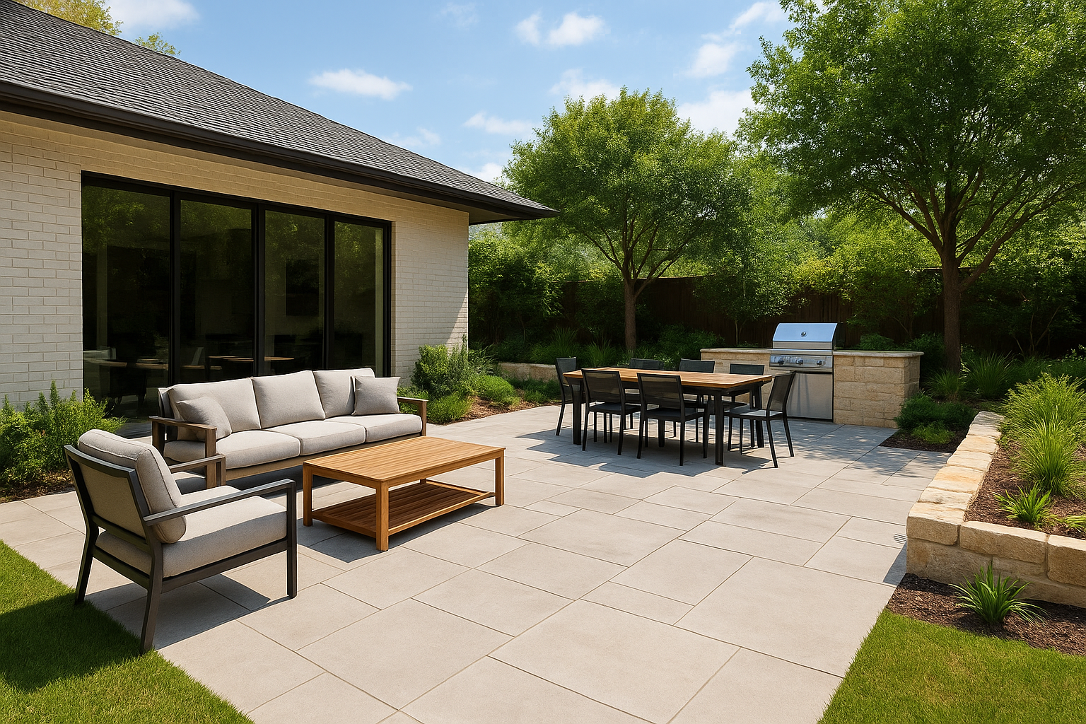 3. Add a hardscape living zone that handles heat and hosting