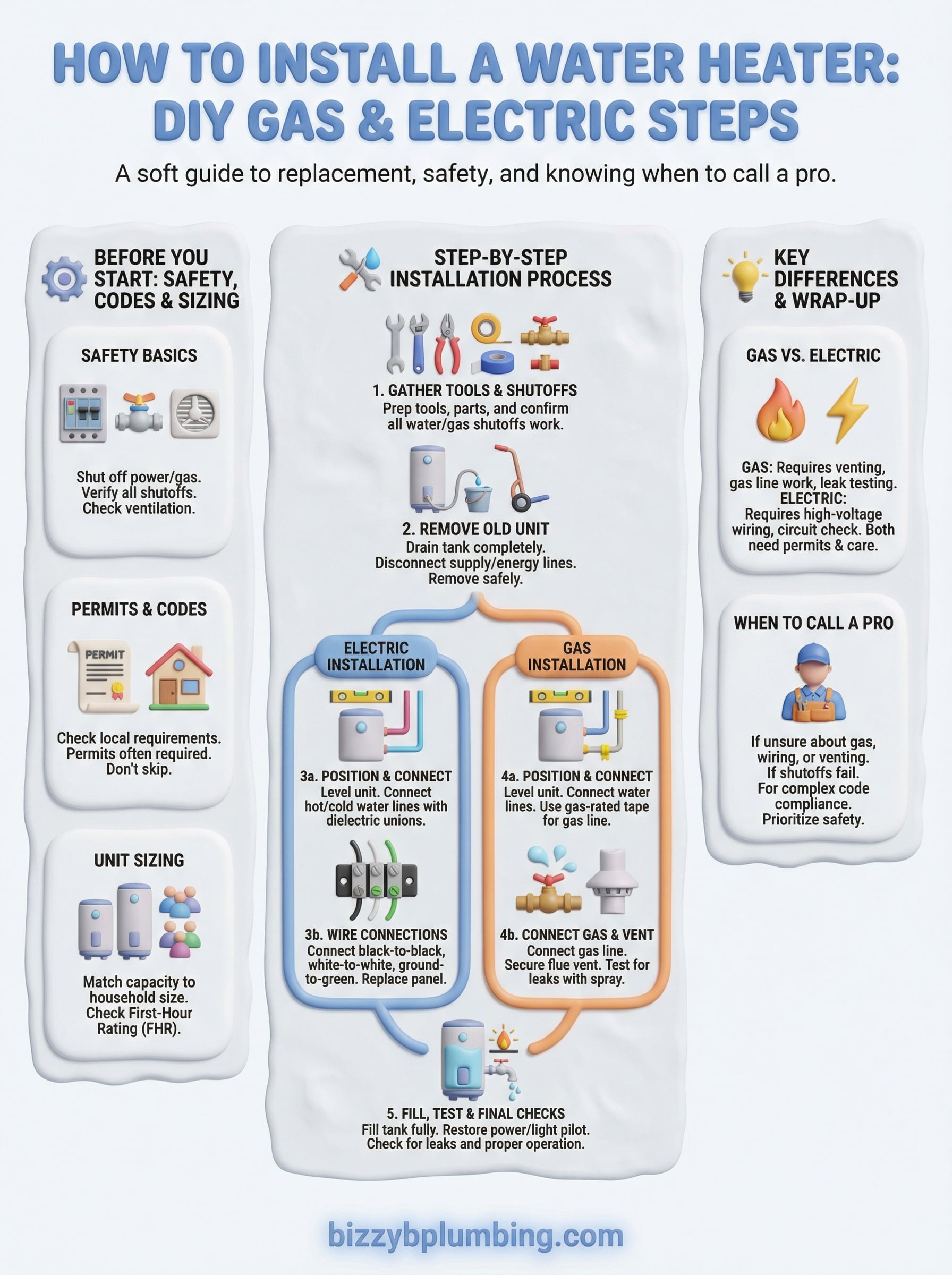 how to install a water heater infographic