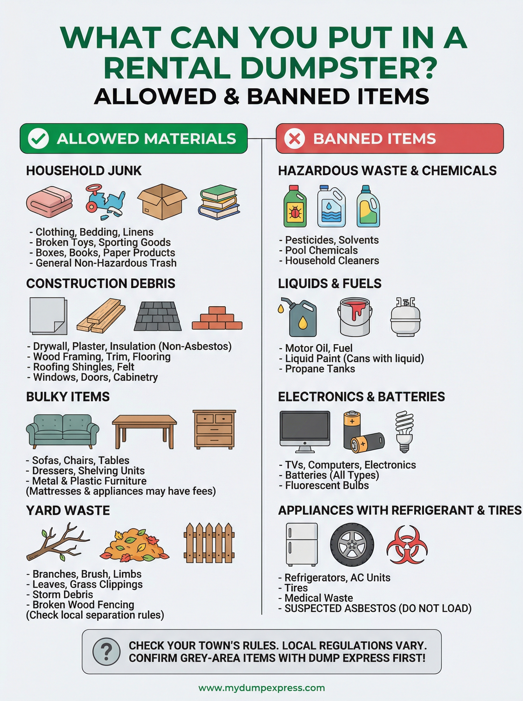 what can you put in a rental dumpster infographic