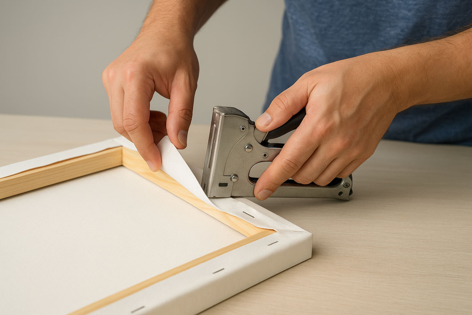 Stretching and stapling the canvas