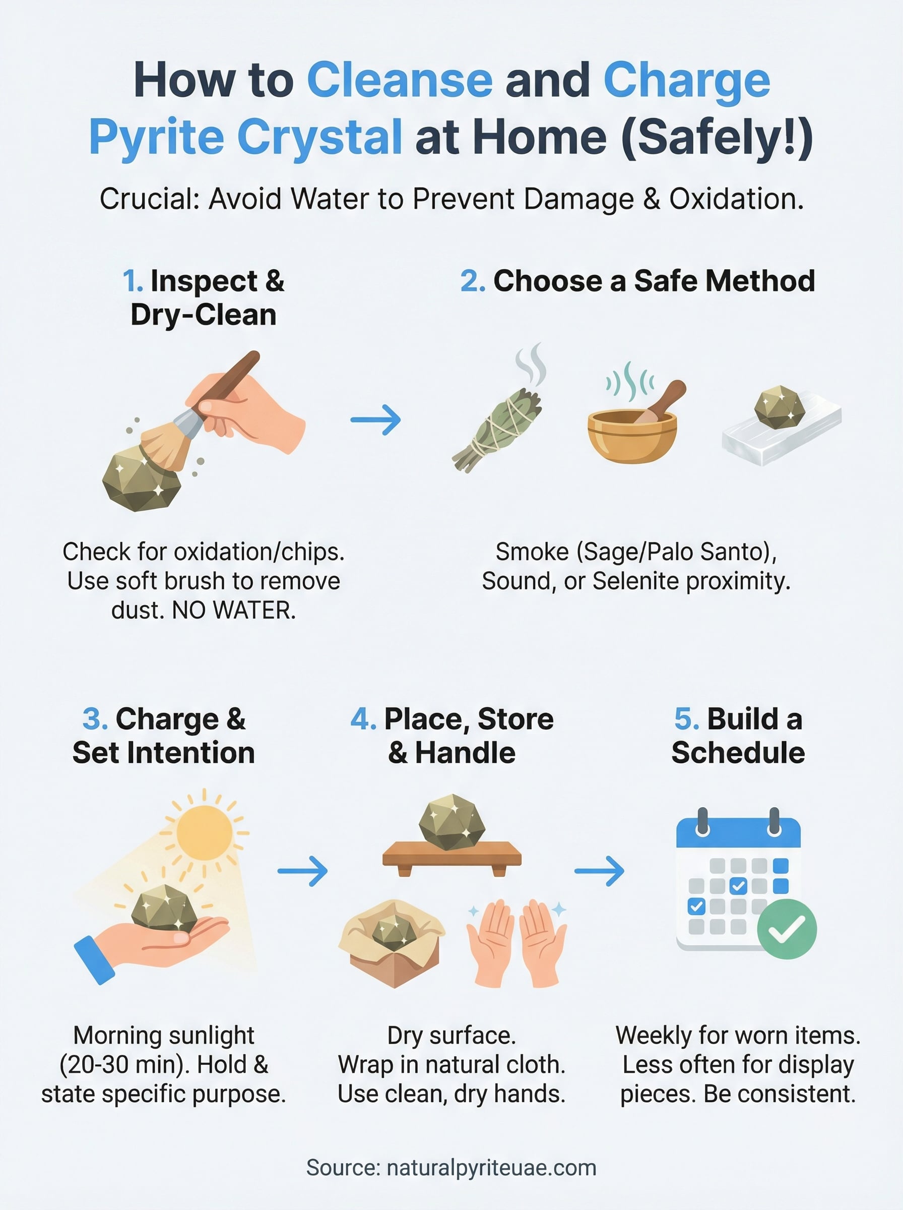 how to cleanse pyrite crystal infographic