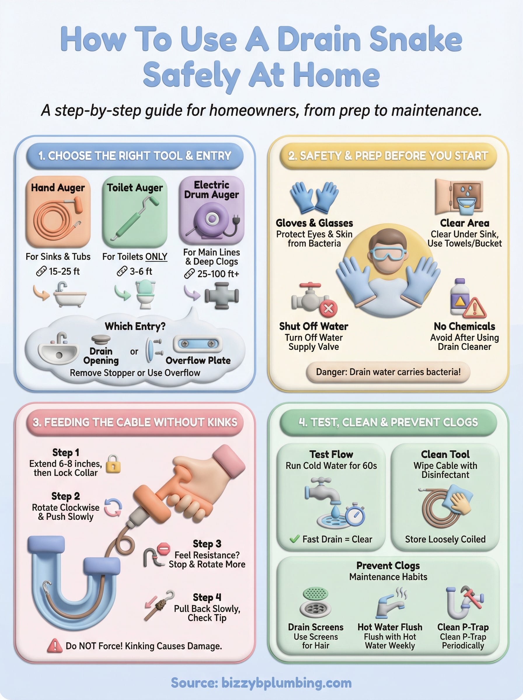 how to use a drain snake infographic