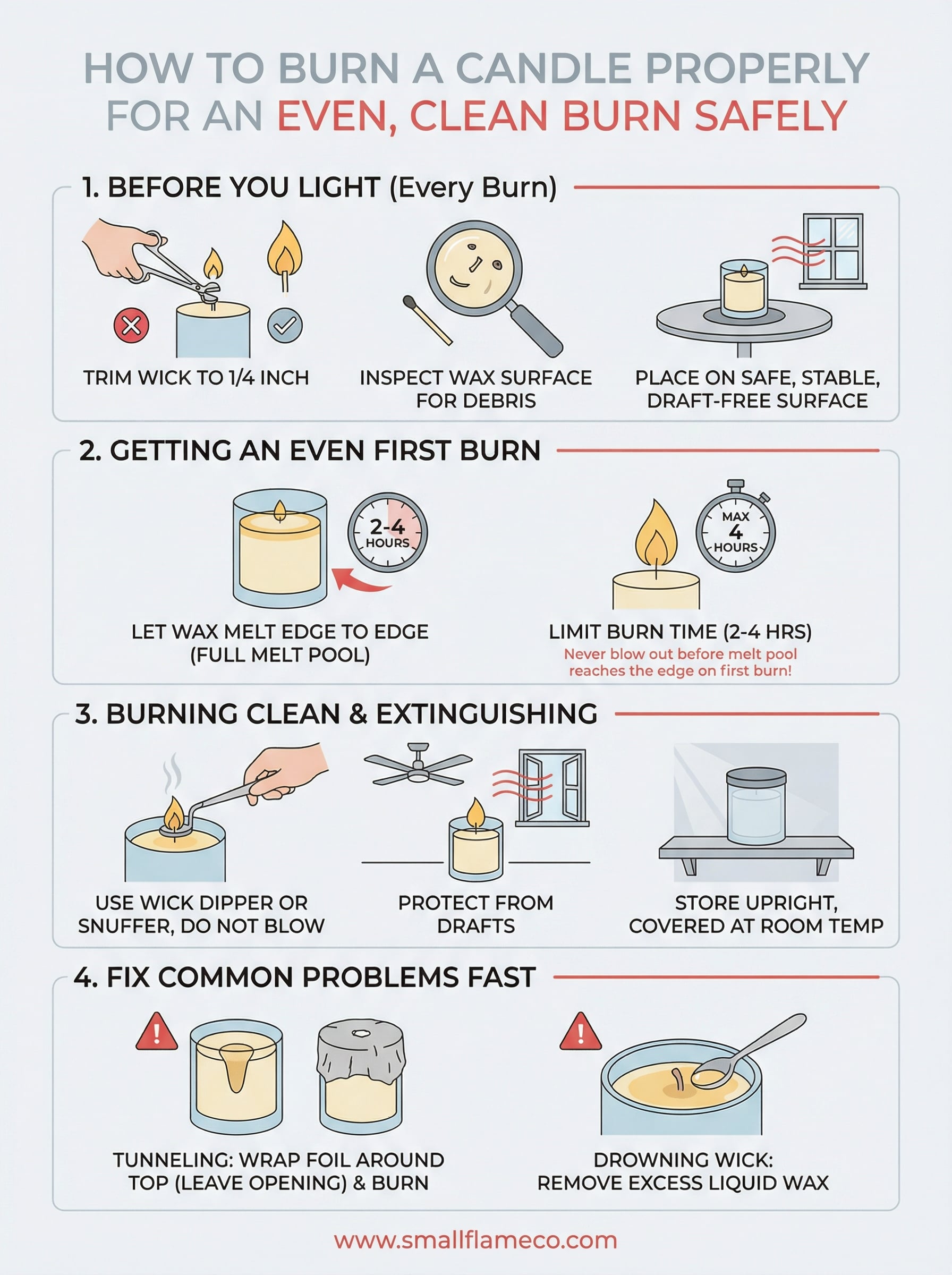 how to burn a candle properly infographic