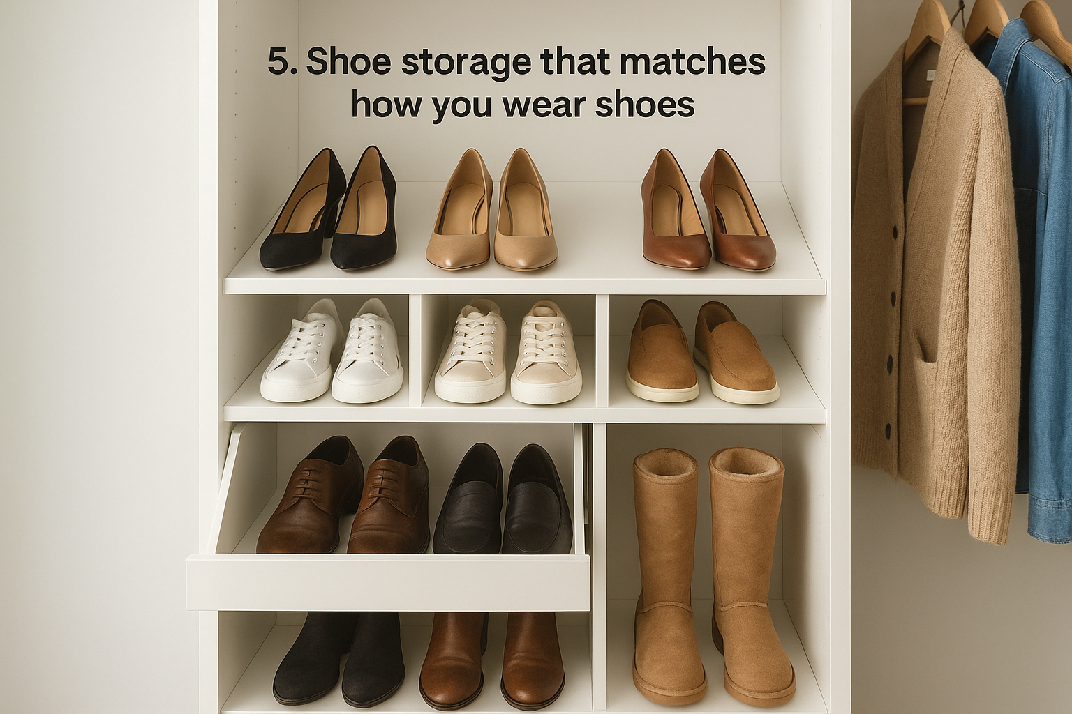 5. Shoe storage that matches how you wear shoes