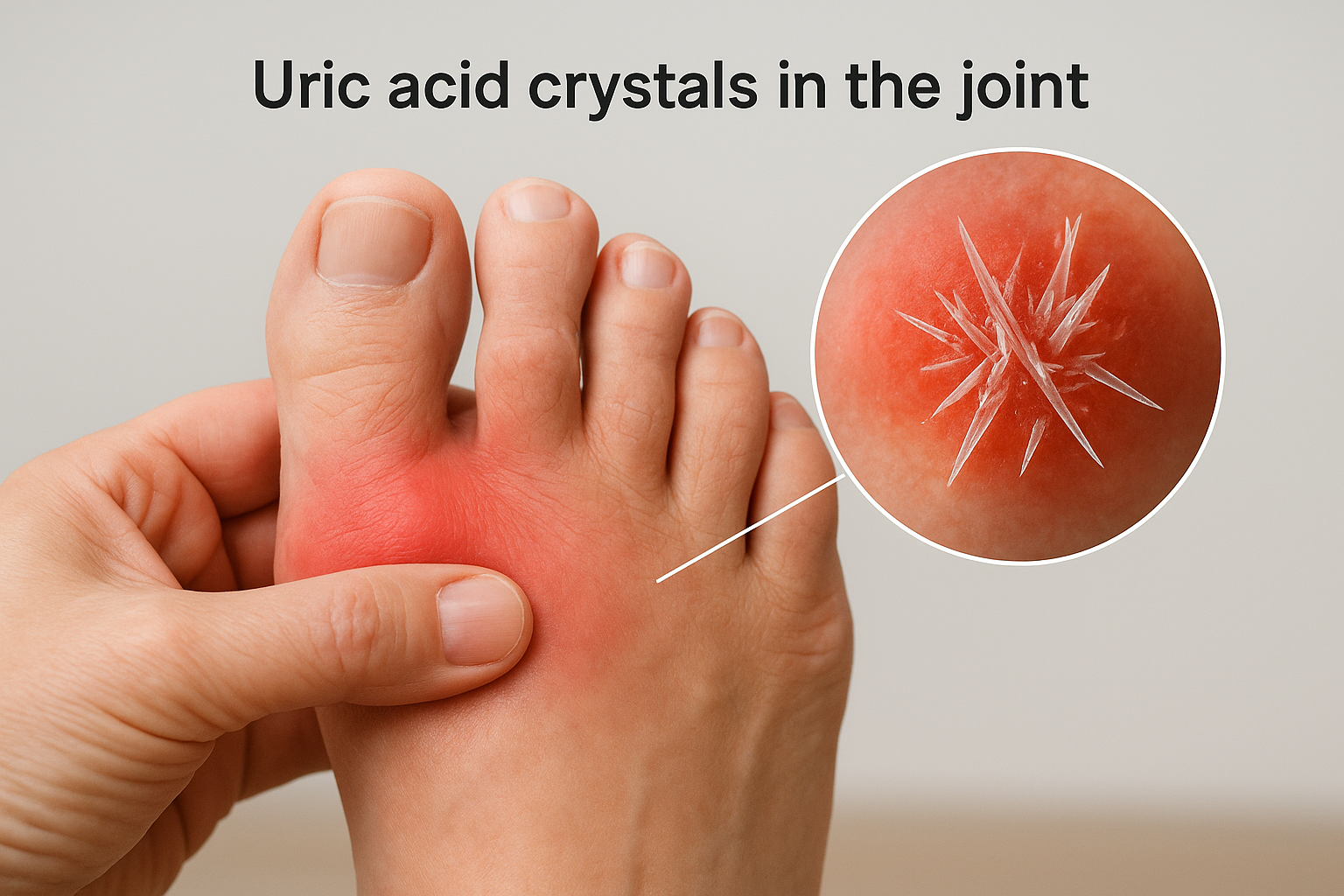 Uric acid crystals in the joint