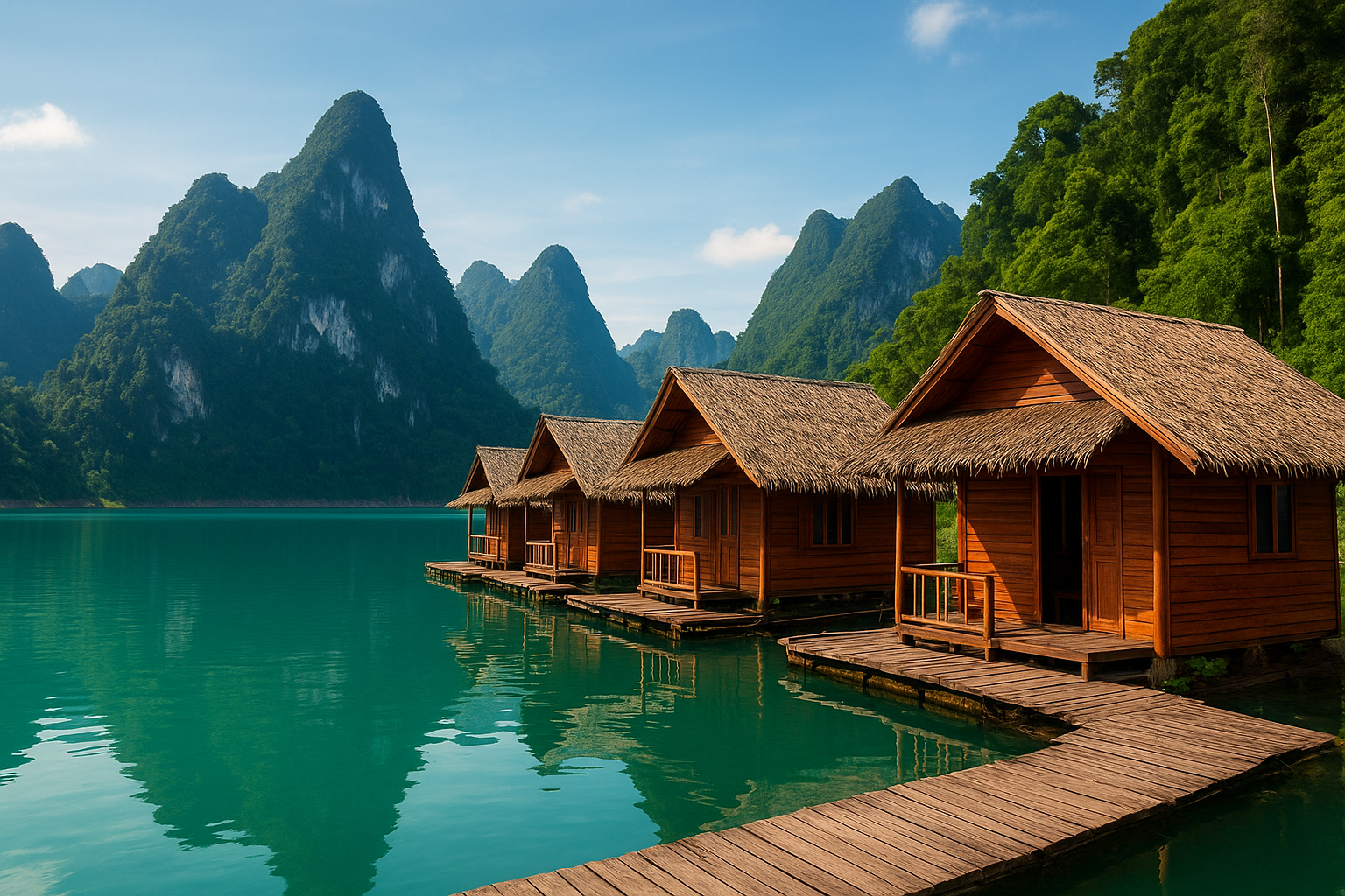 Jezioro Cheow Lan i noc w domkach na wodzie