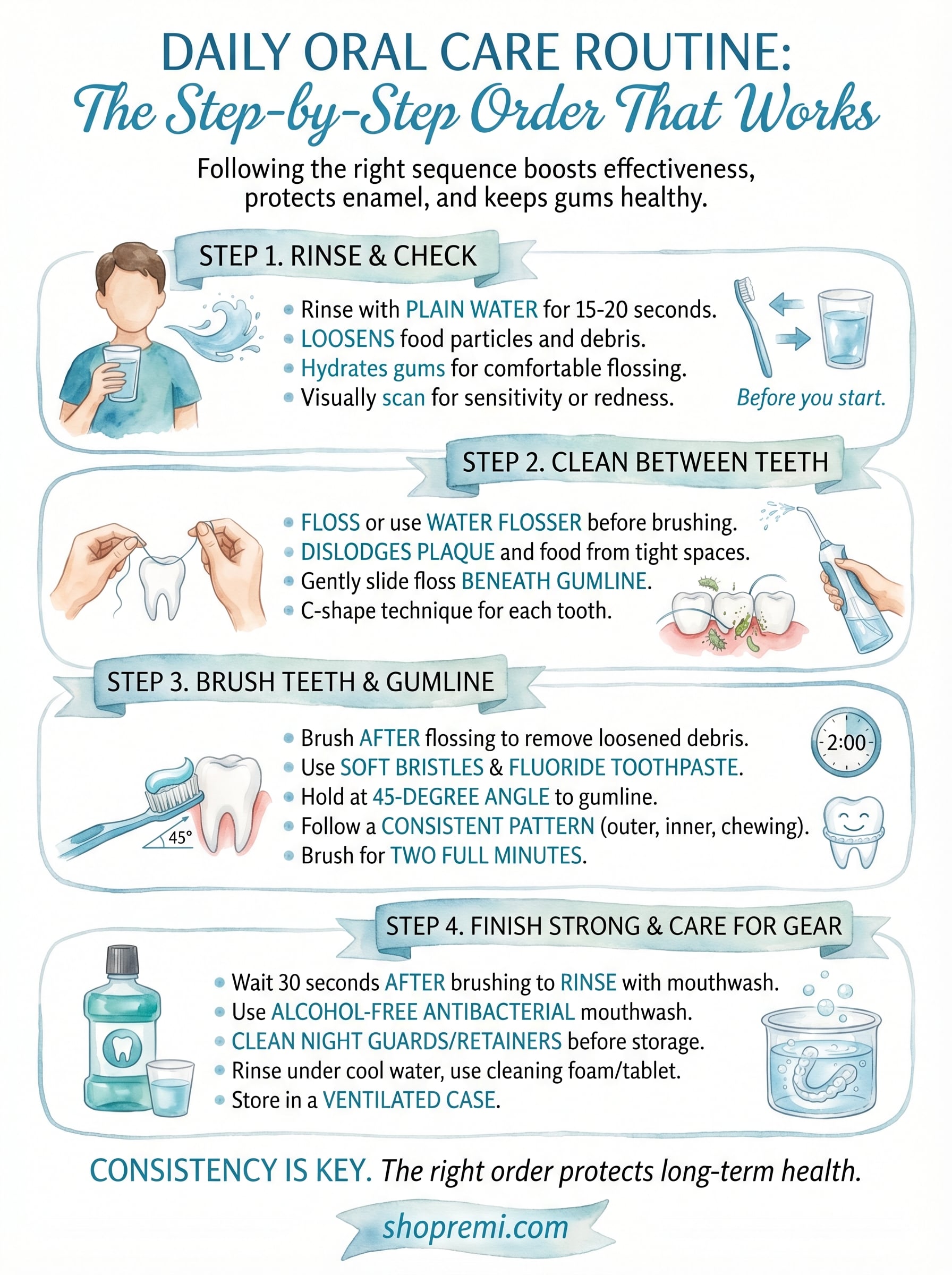 daily oral care routine infographic