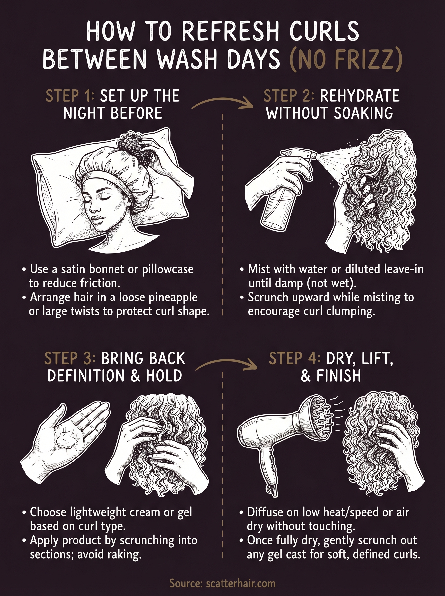how to refresh curls between wash days infographic