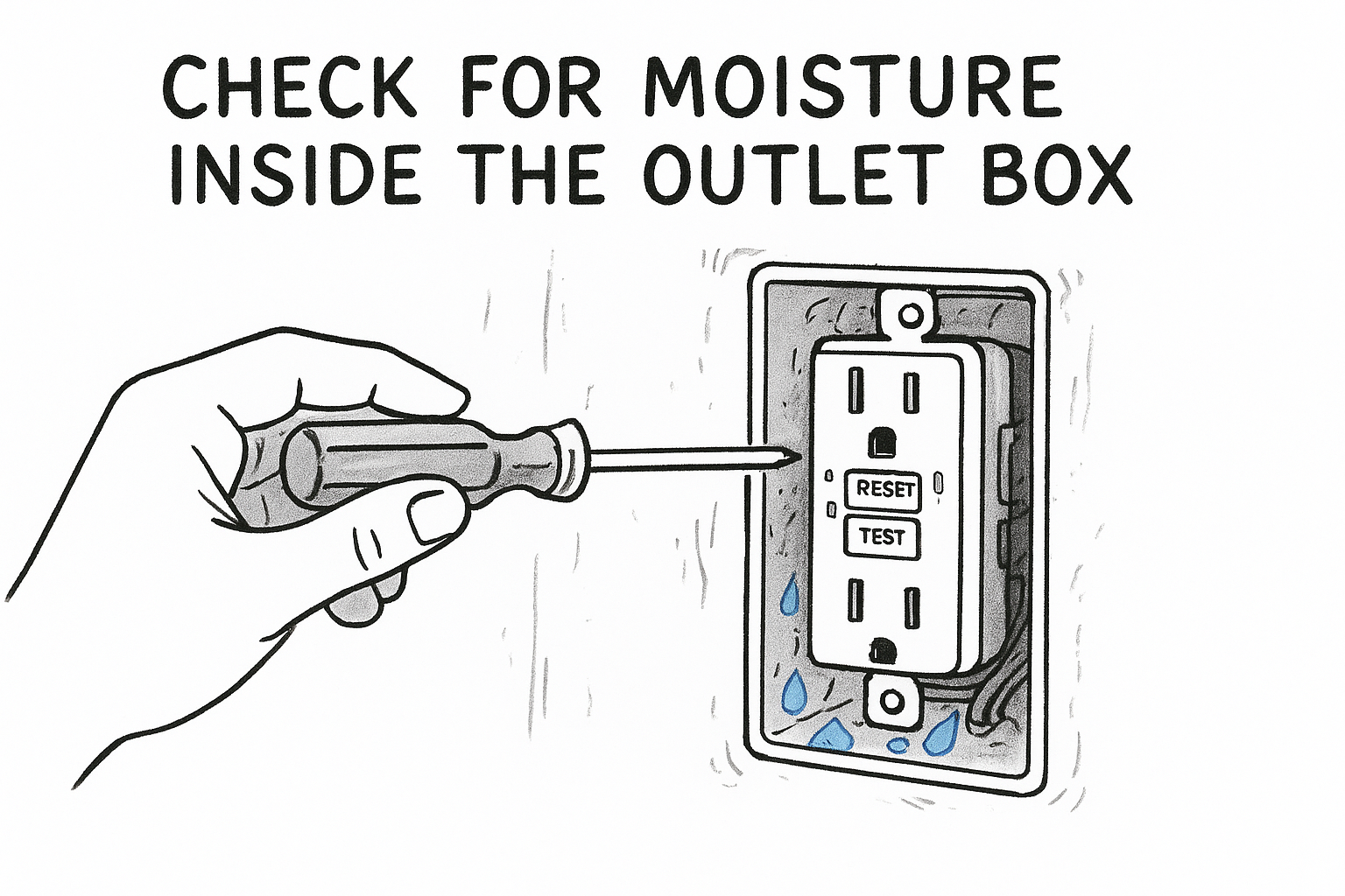 Check for moisture inside the outlet box
