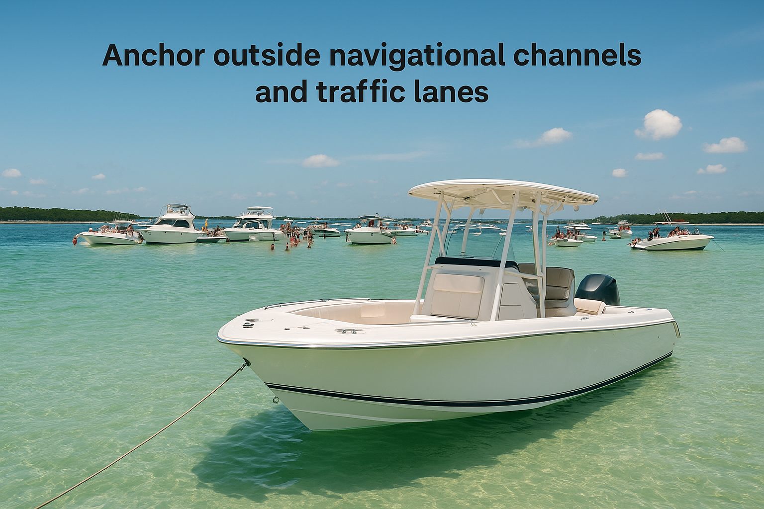 Anchor outside navigational channels and traffic lanes