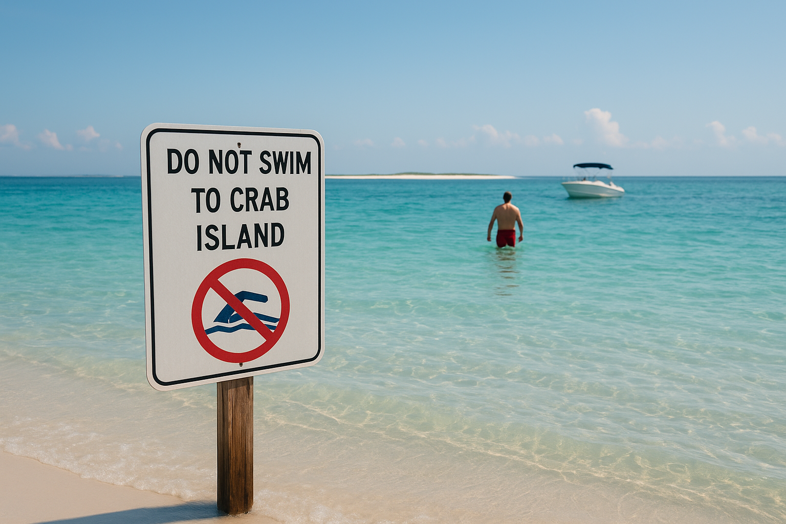 Do not swim to Crab Island and do not wander into deeper water