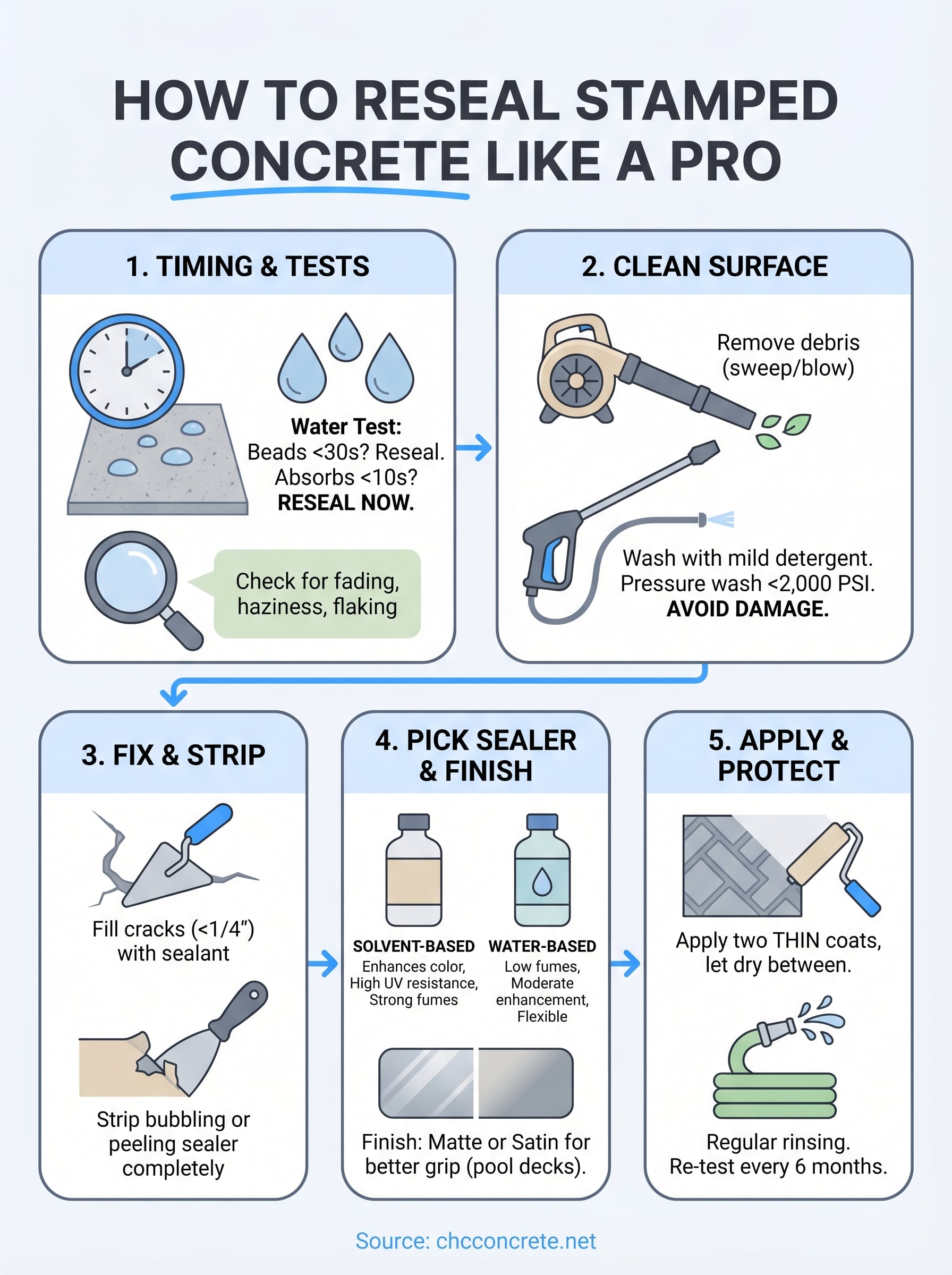how to reseal stamped concrete infographic