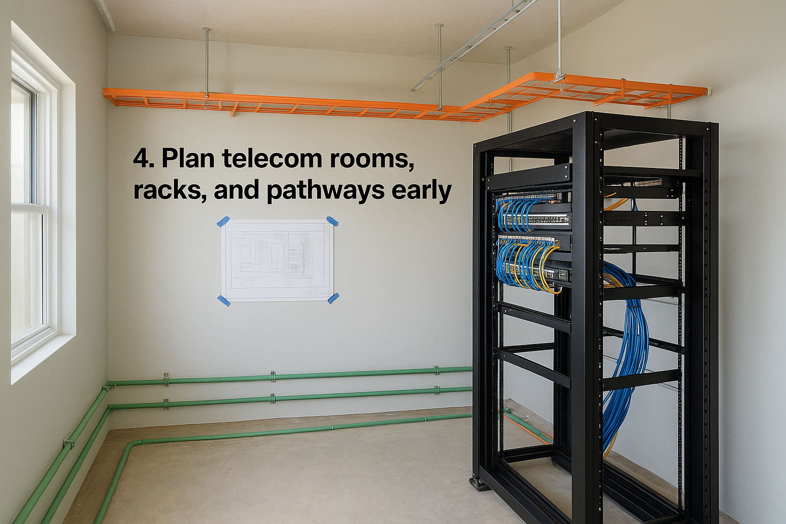 4. Plan telecom rooms, racks, and pathways early