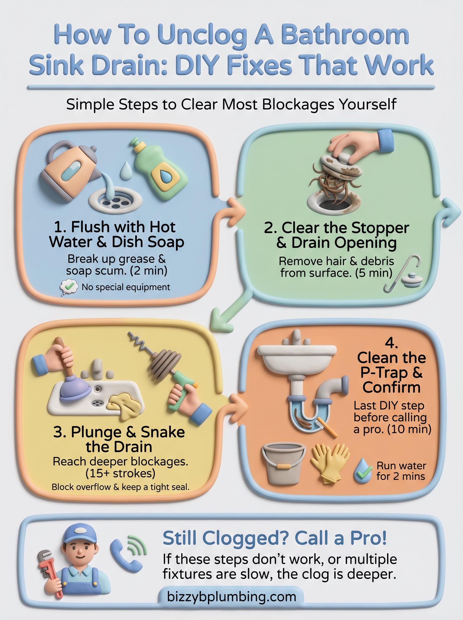 how to unclog a bathroom sink drain infographic