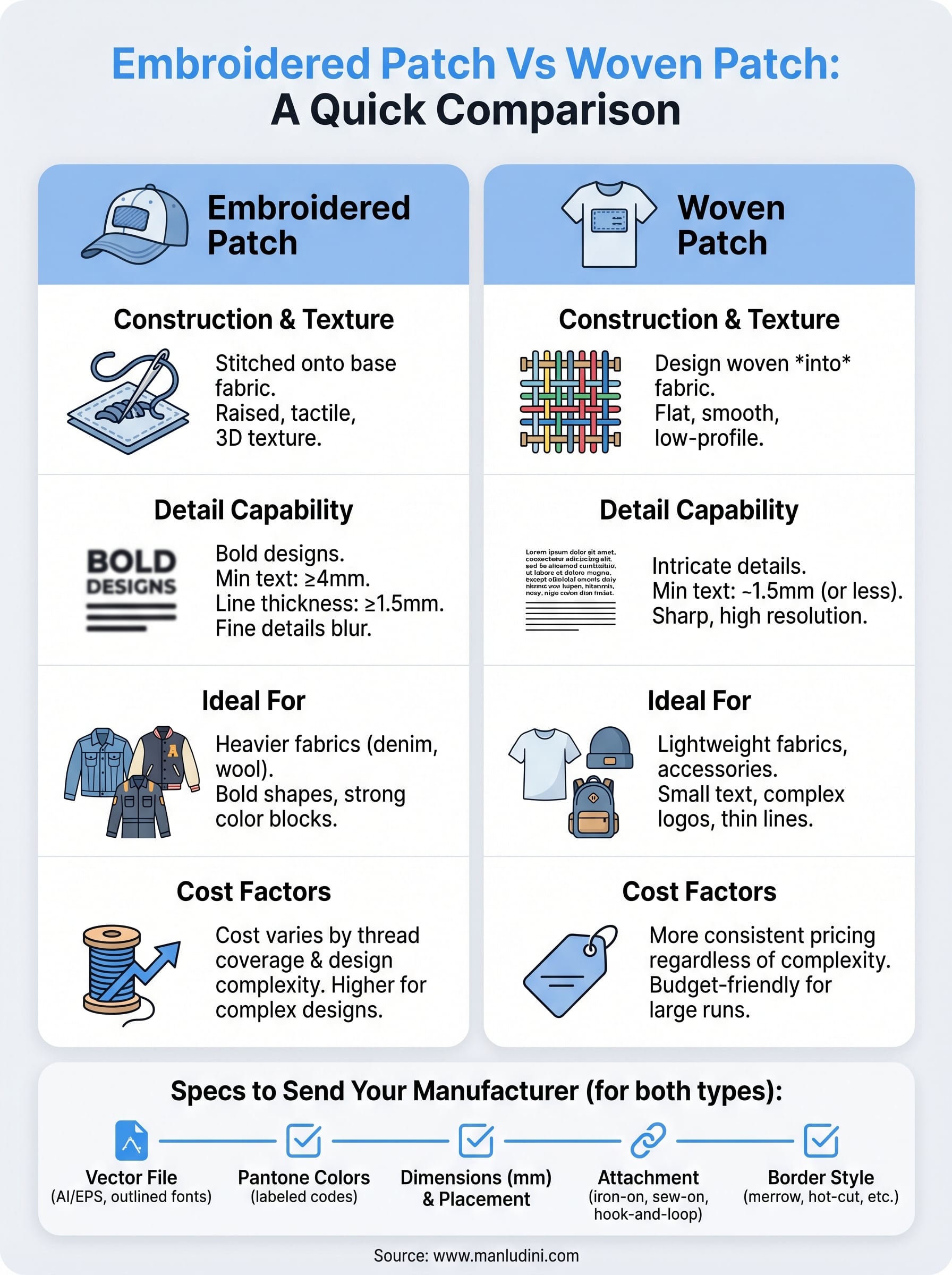 embroidered patch vs woven patch infographic