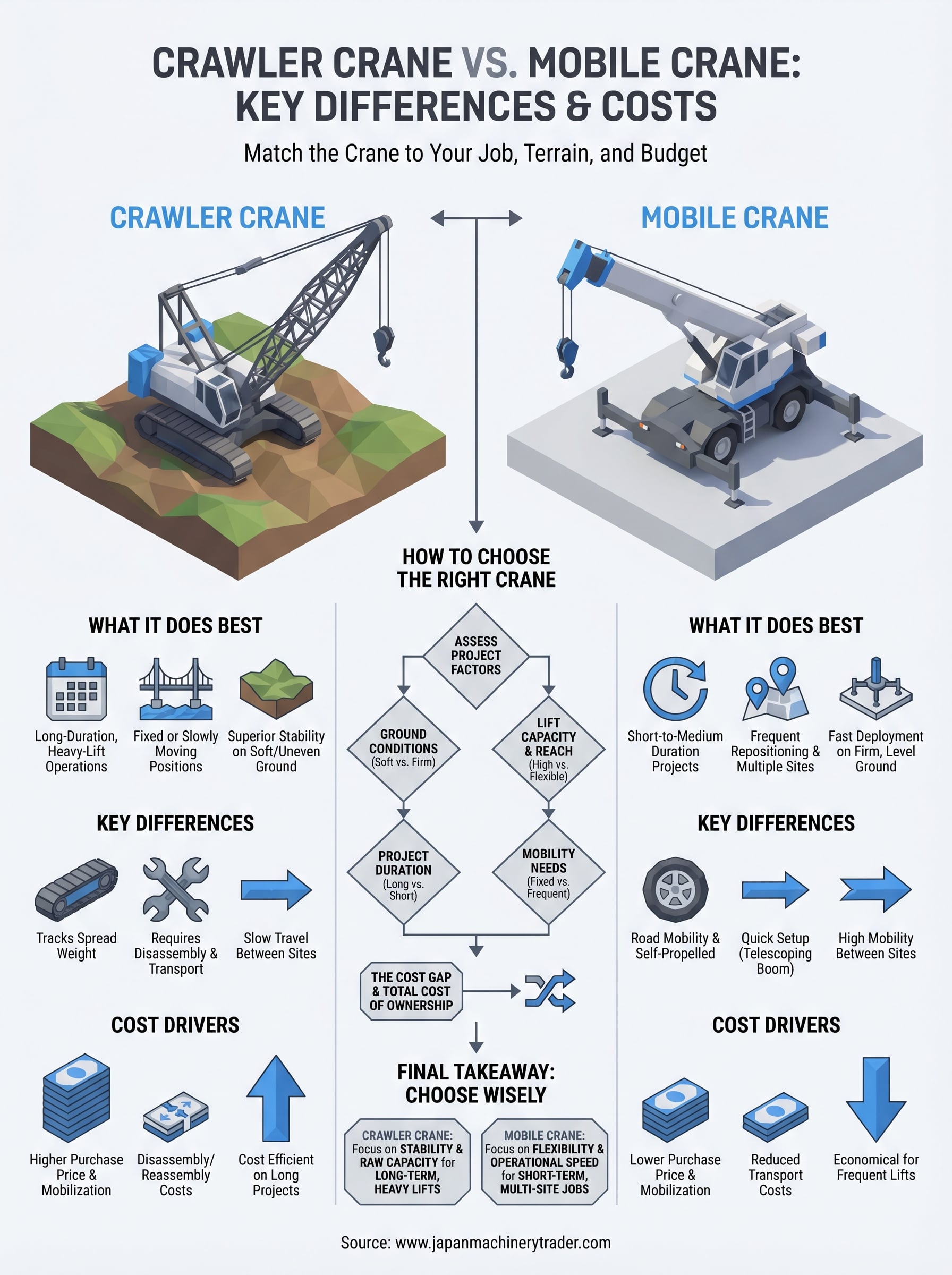 crawler crane vs mobile crane infographic