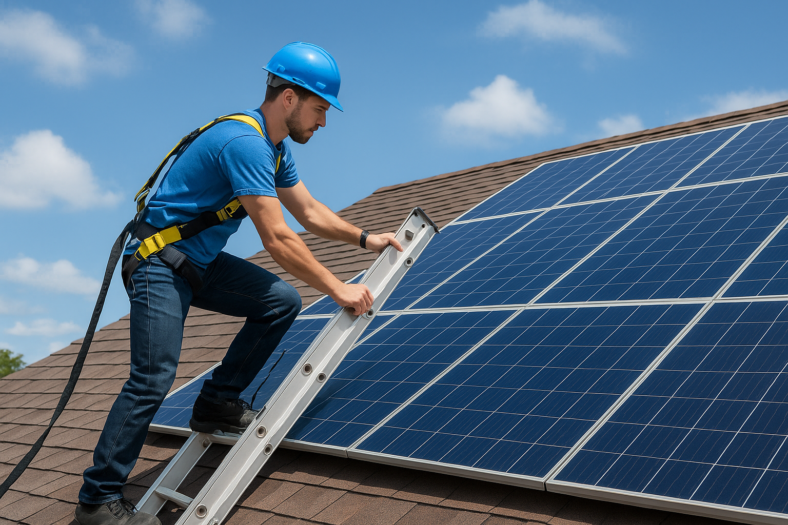 Shut down your system and set up safely on the roof