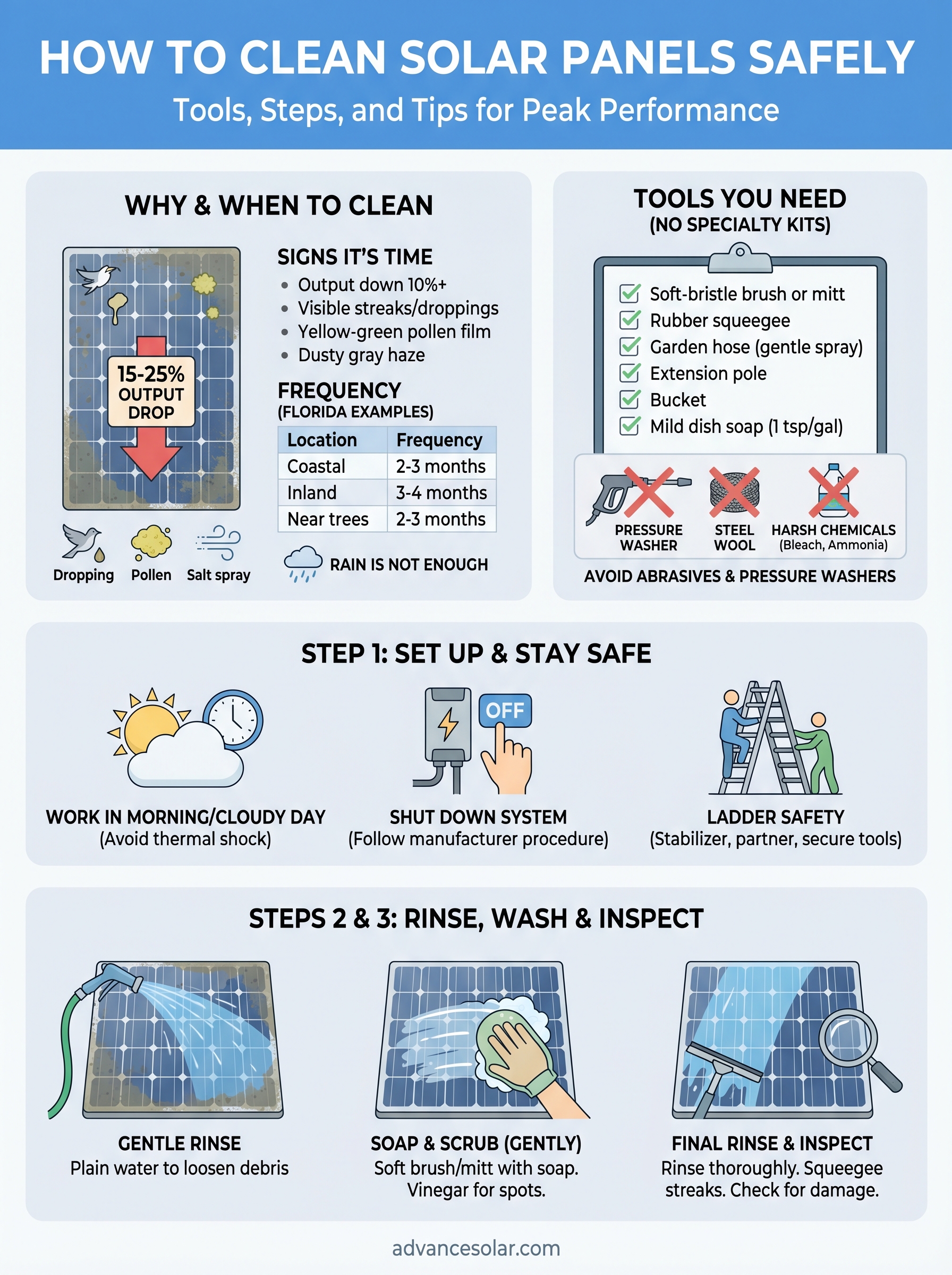 how to clean solar panels infographic