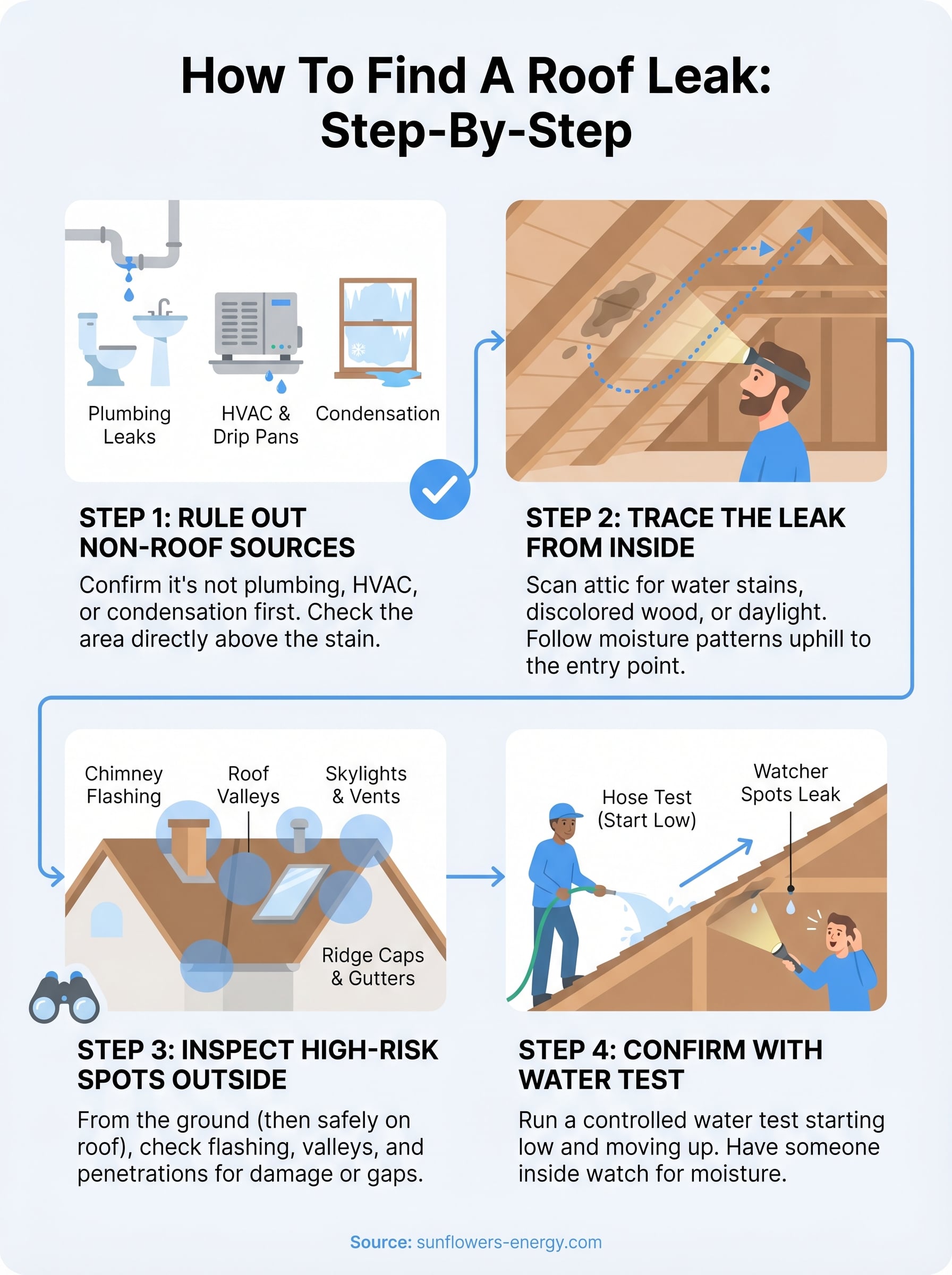 how to find a roof leak infographic
