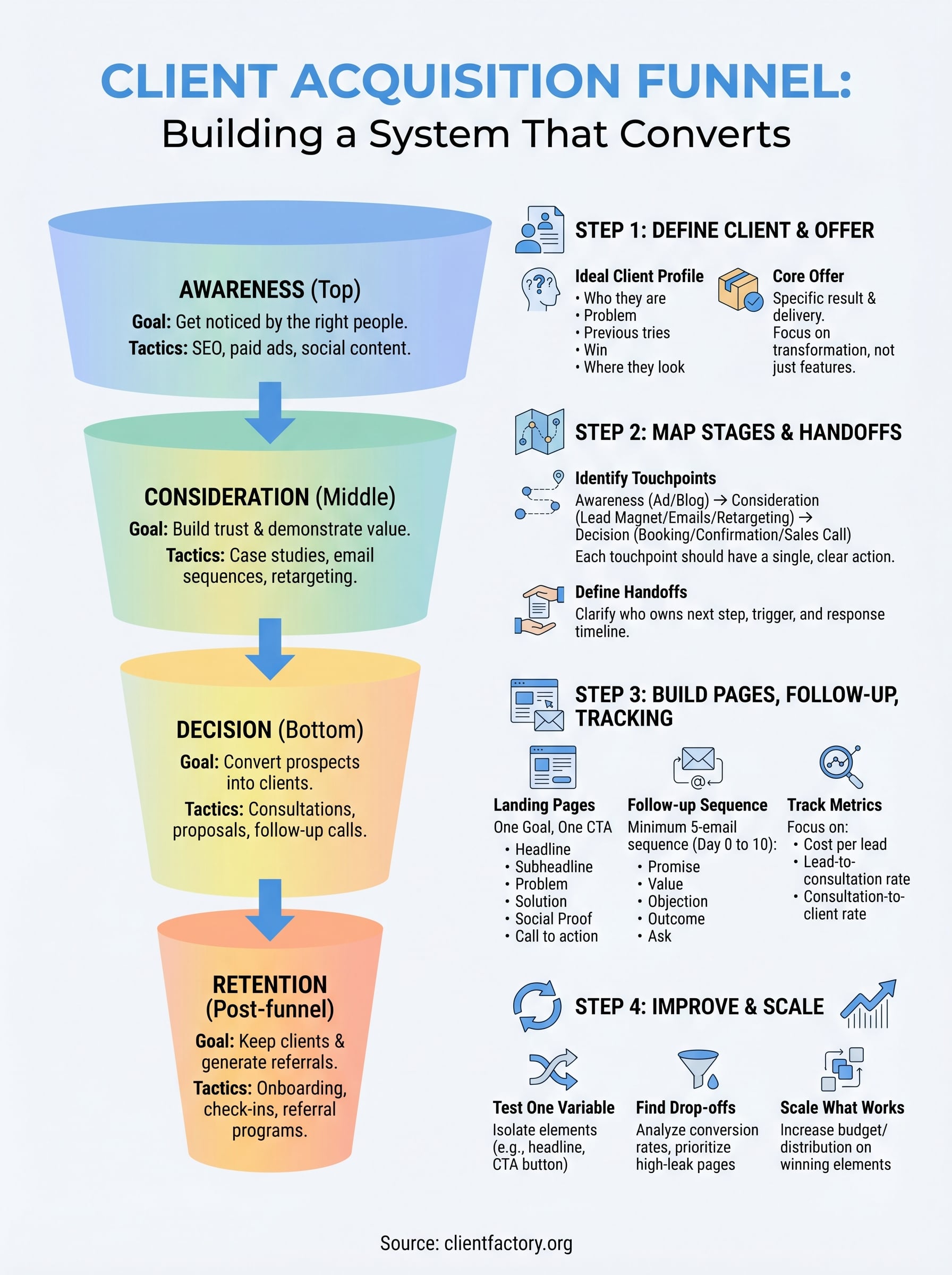Client Acquisition Funnel: How To Build One That Converts client acquisition funnel infographic