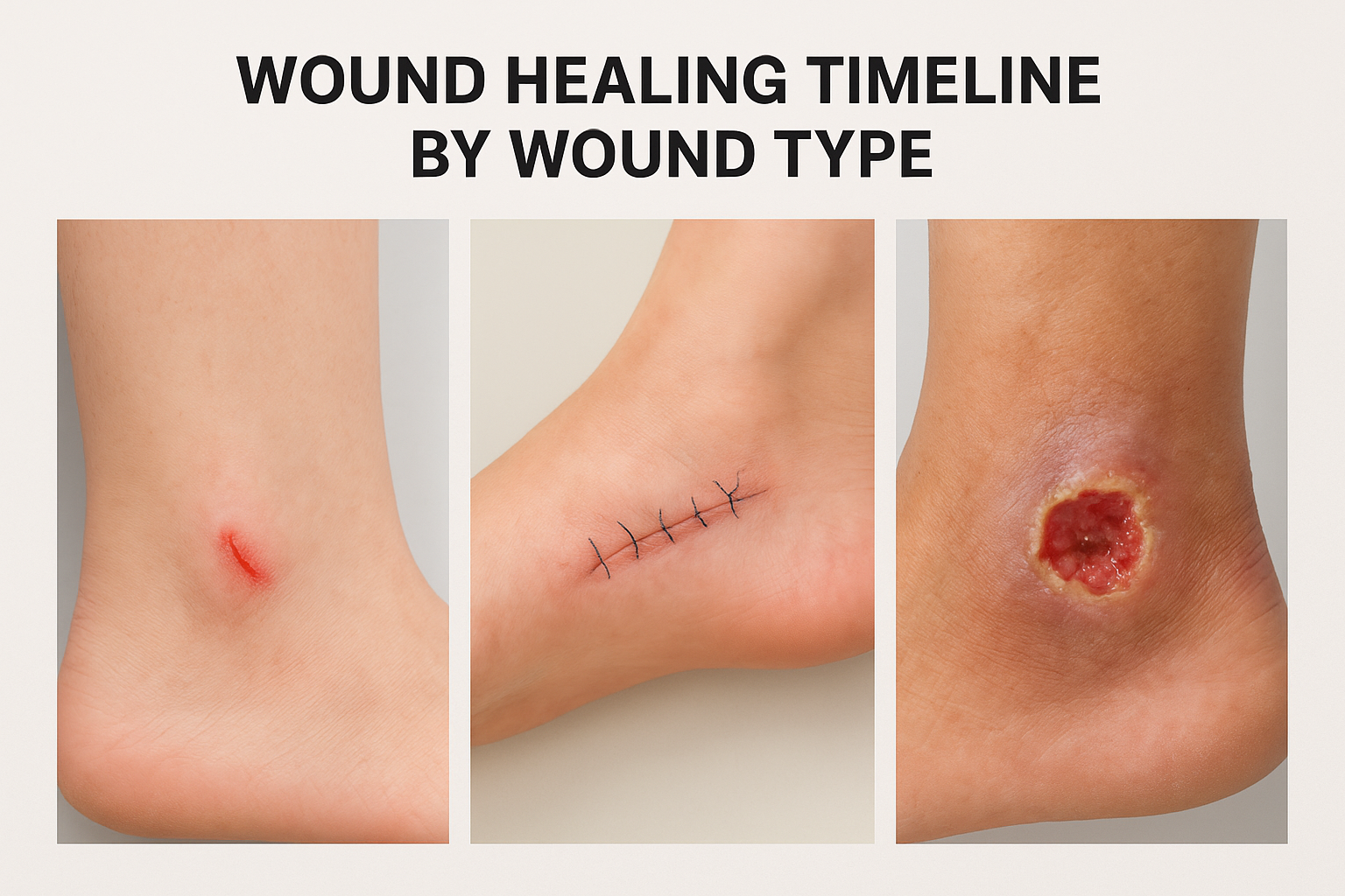 Wound healing timeline by wound type