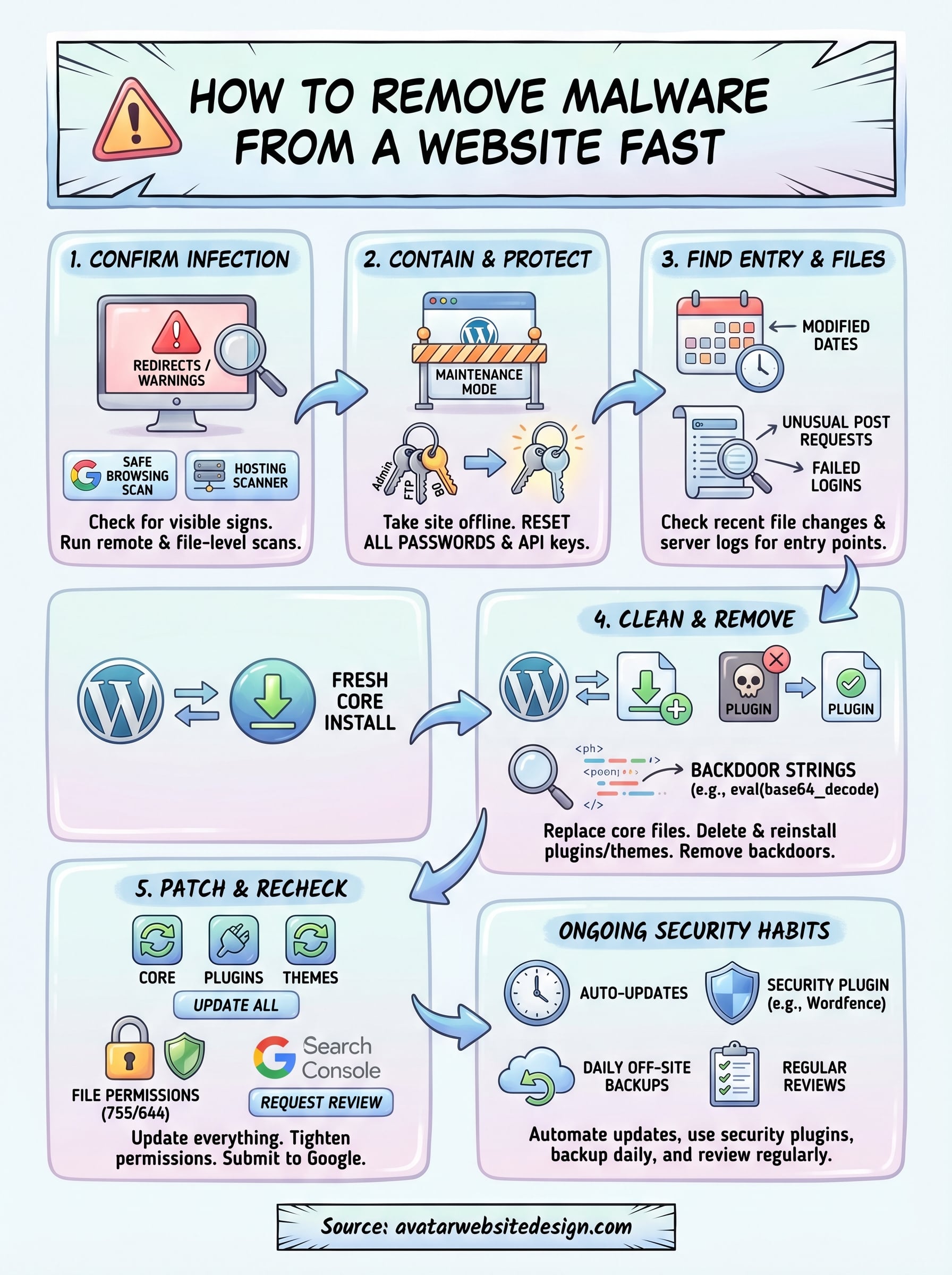 how to remove malware from a website infographic