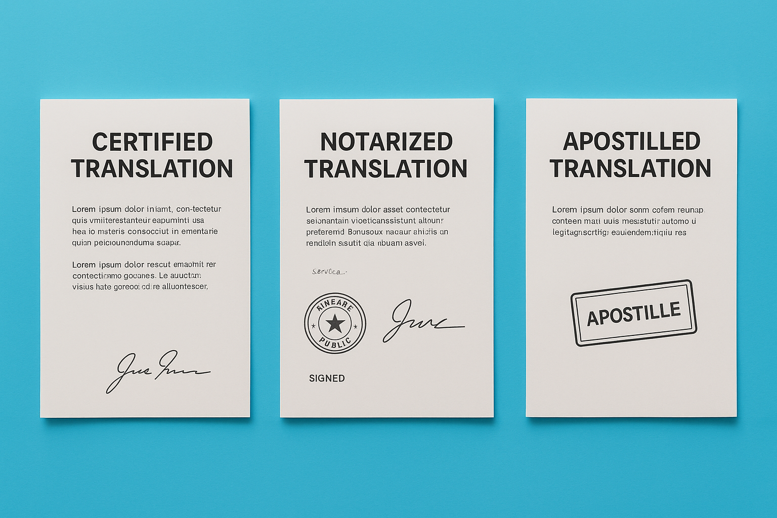 Certified vs notarized vs apostille translations