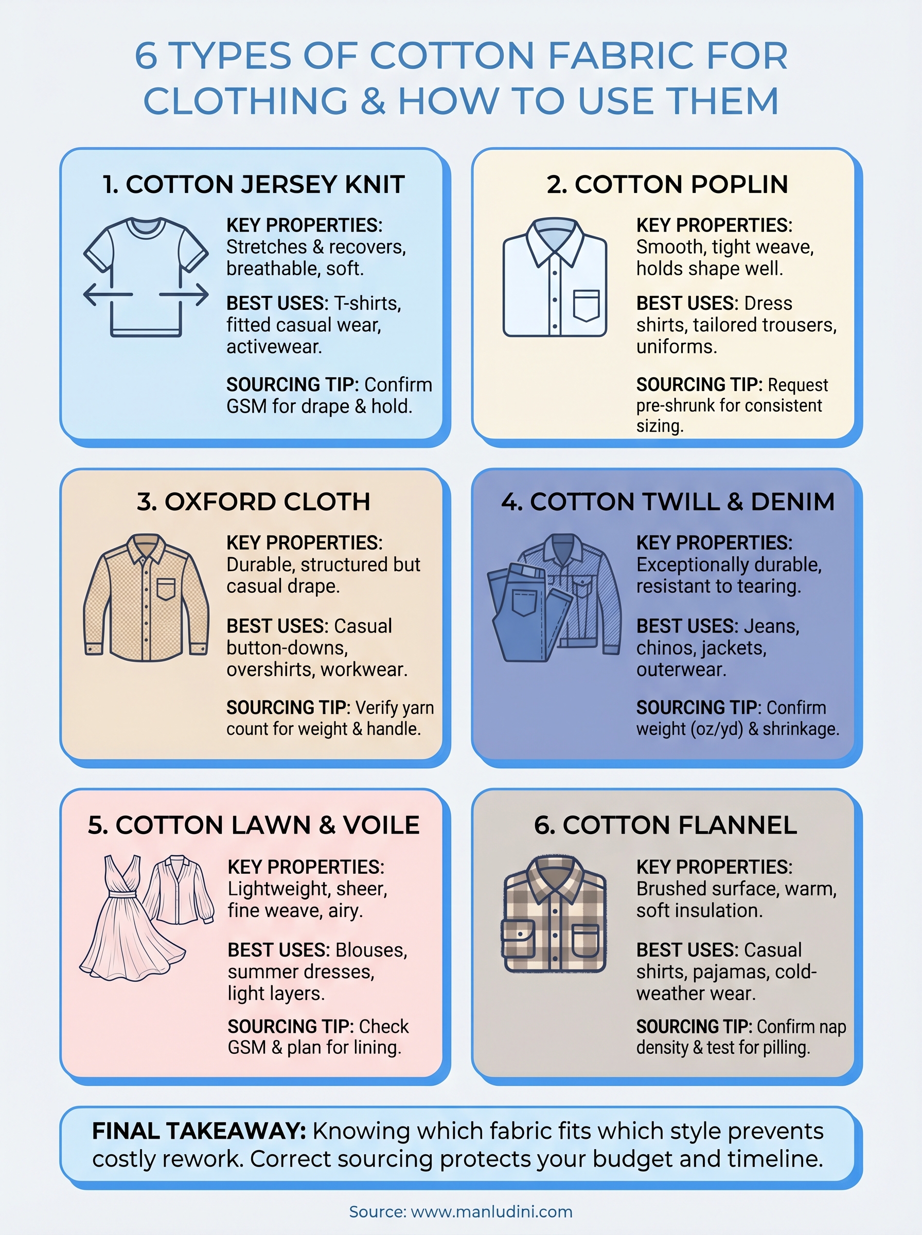 types of cotton fabric for clothing infographic