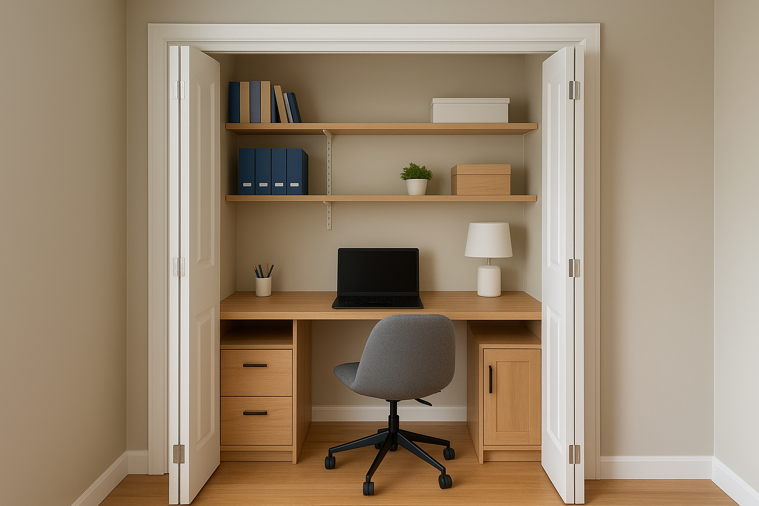 3. Closet turned into a built-in desk nook