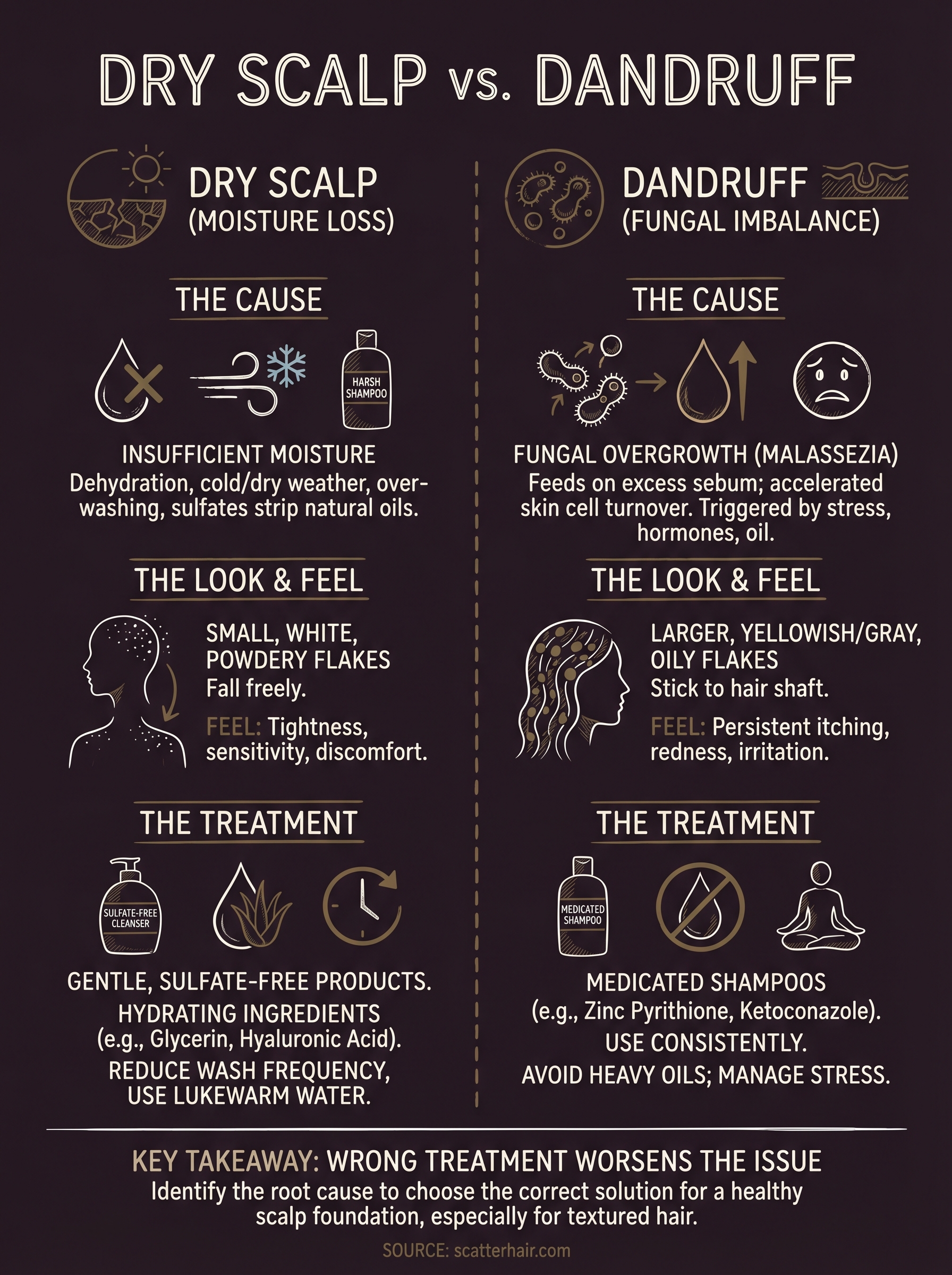 dry scalp vs dandruff difference infographic