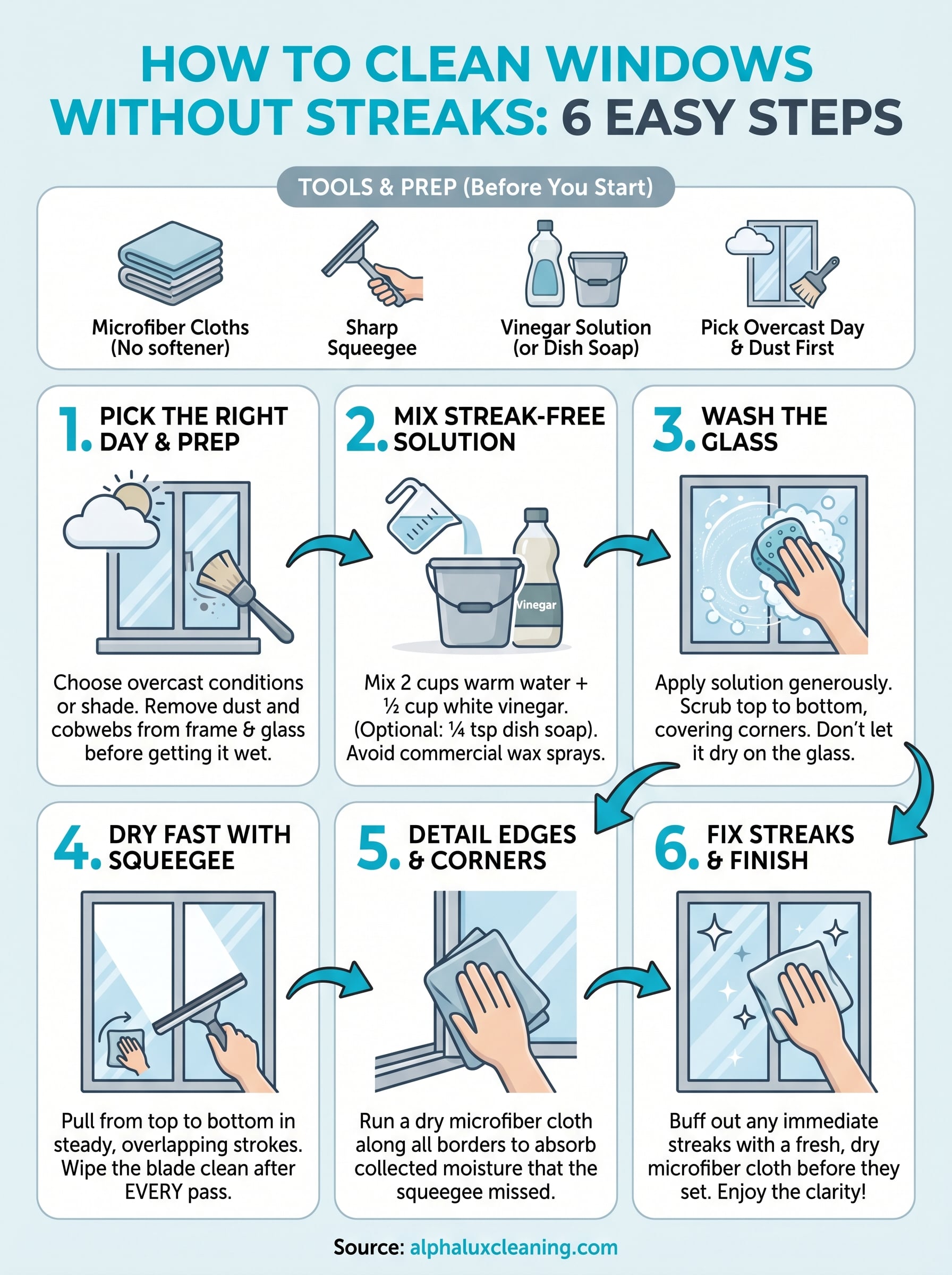 how to clean windows without streaks infographic