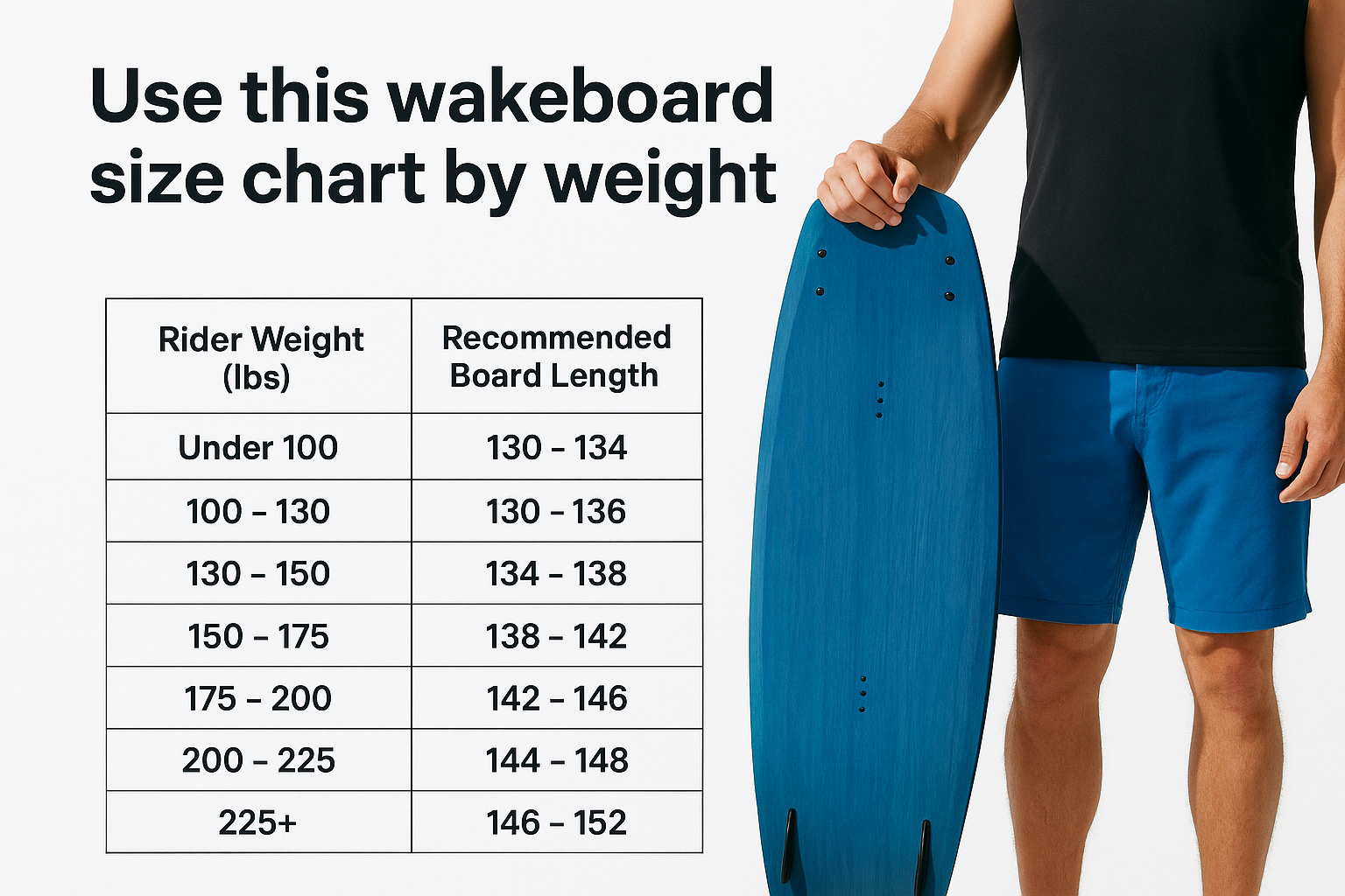 Use this wakeboard size chart by weight